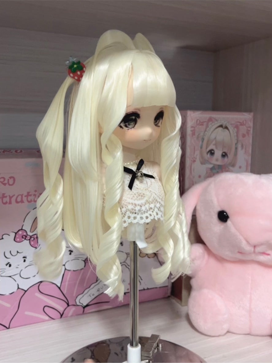 Cream Twin Tail Doll Wig with Strawberry Clips