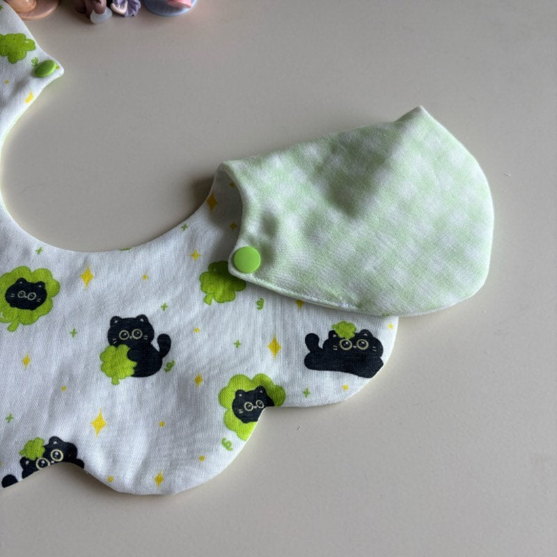 Babete de Bebé em Gaze de Algodão Estampado Gato Branco