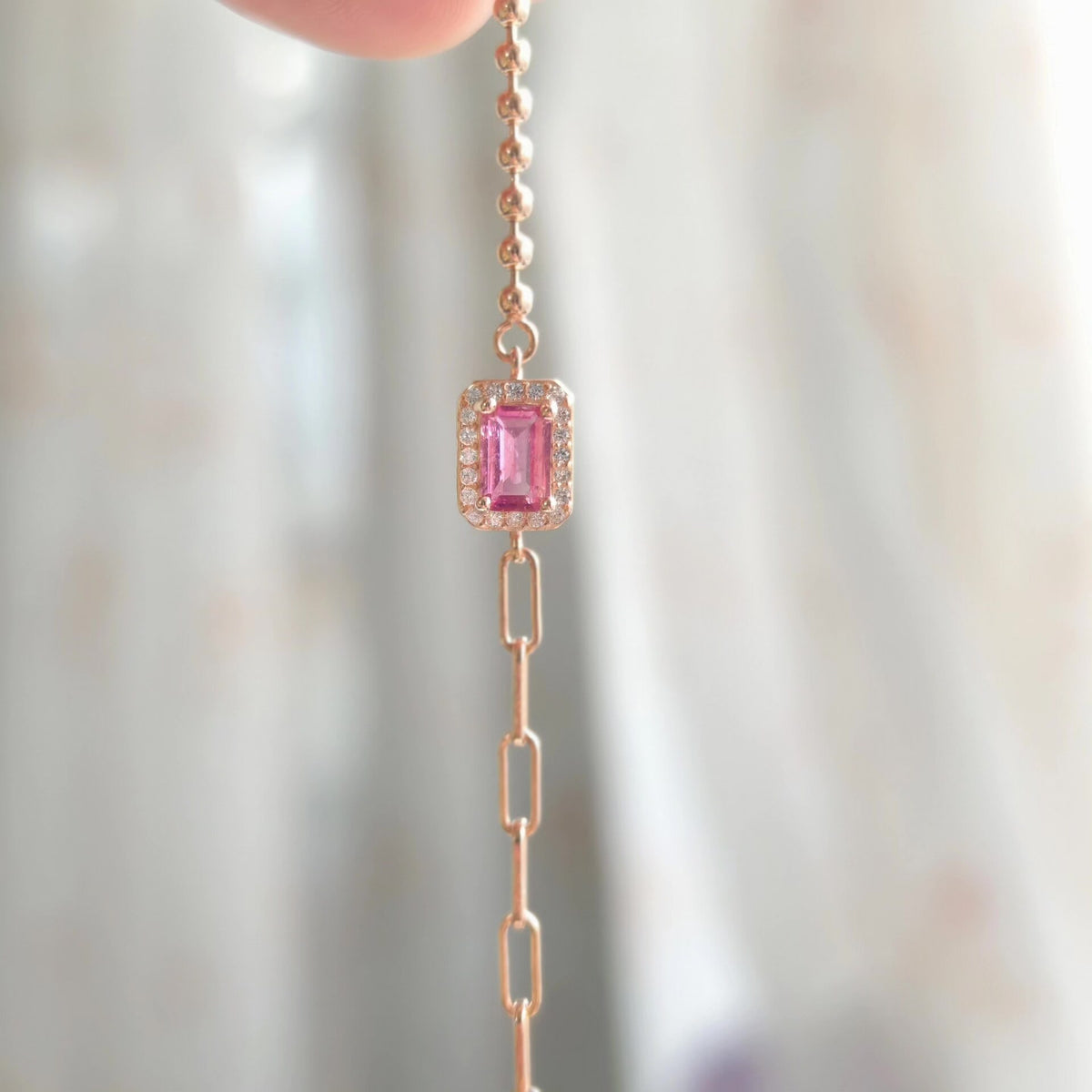 Tourmaline Heart Pendant Rose Gold Bracelet