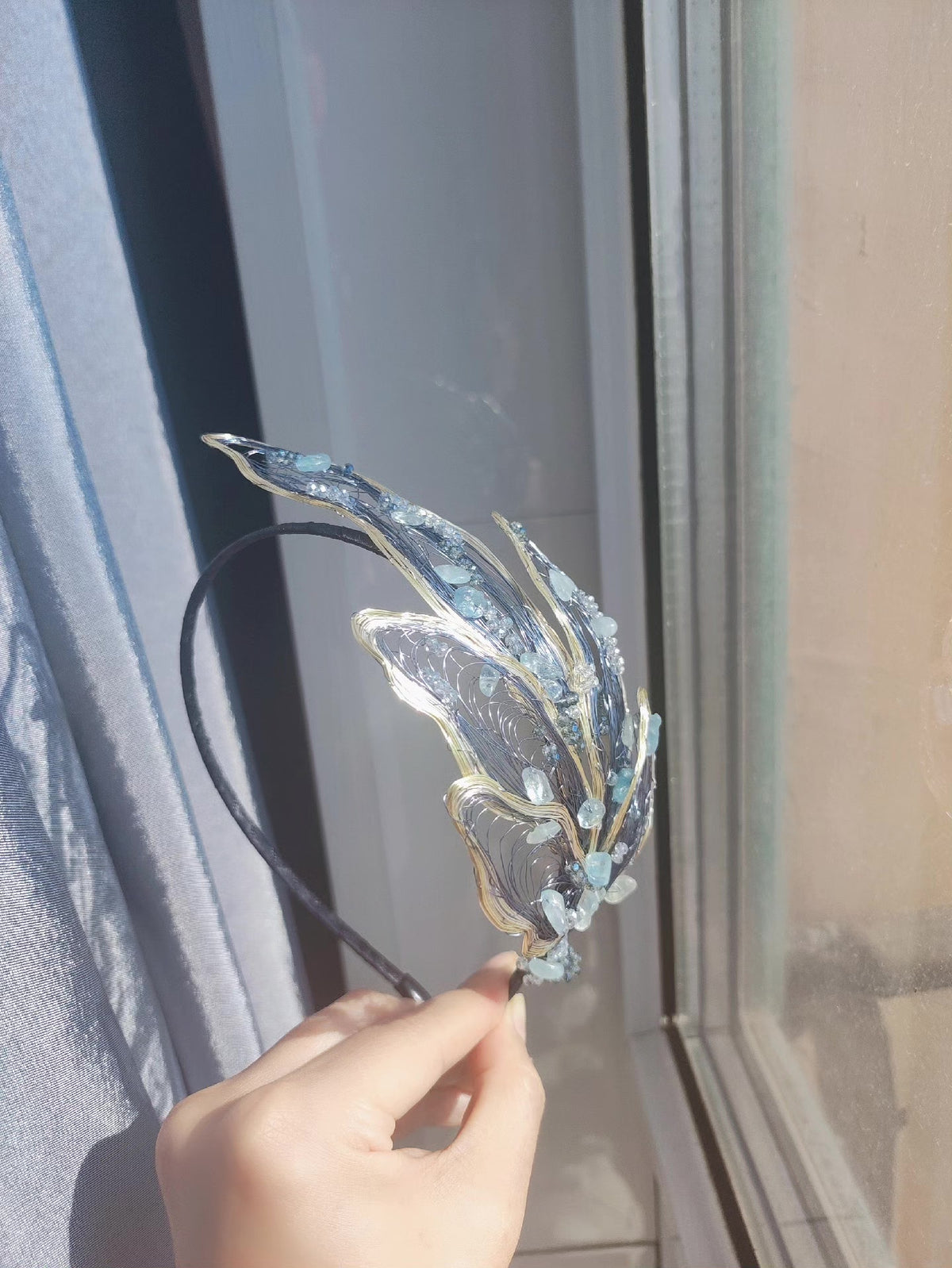 Wire Beaded Blue Headband