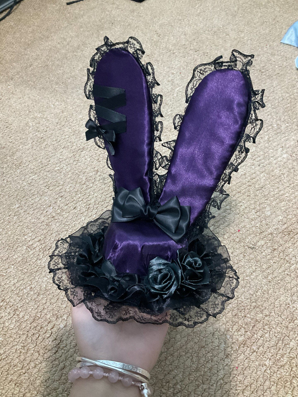Dark Purple Satin Bunny Ear Mini Top Hat