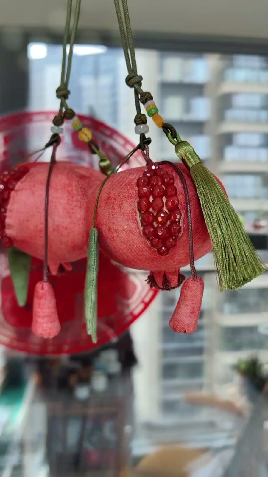 Handcrafted Pomegranate Ornament with Agate Beads