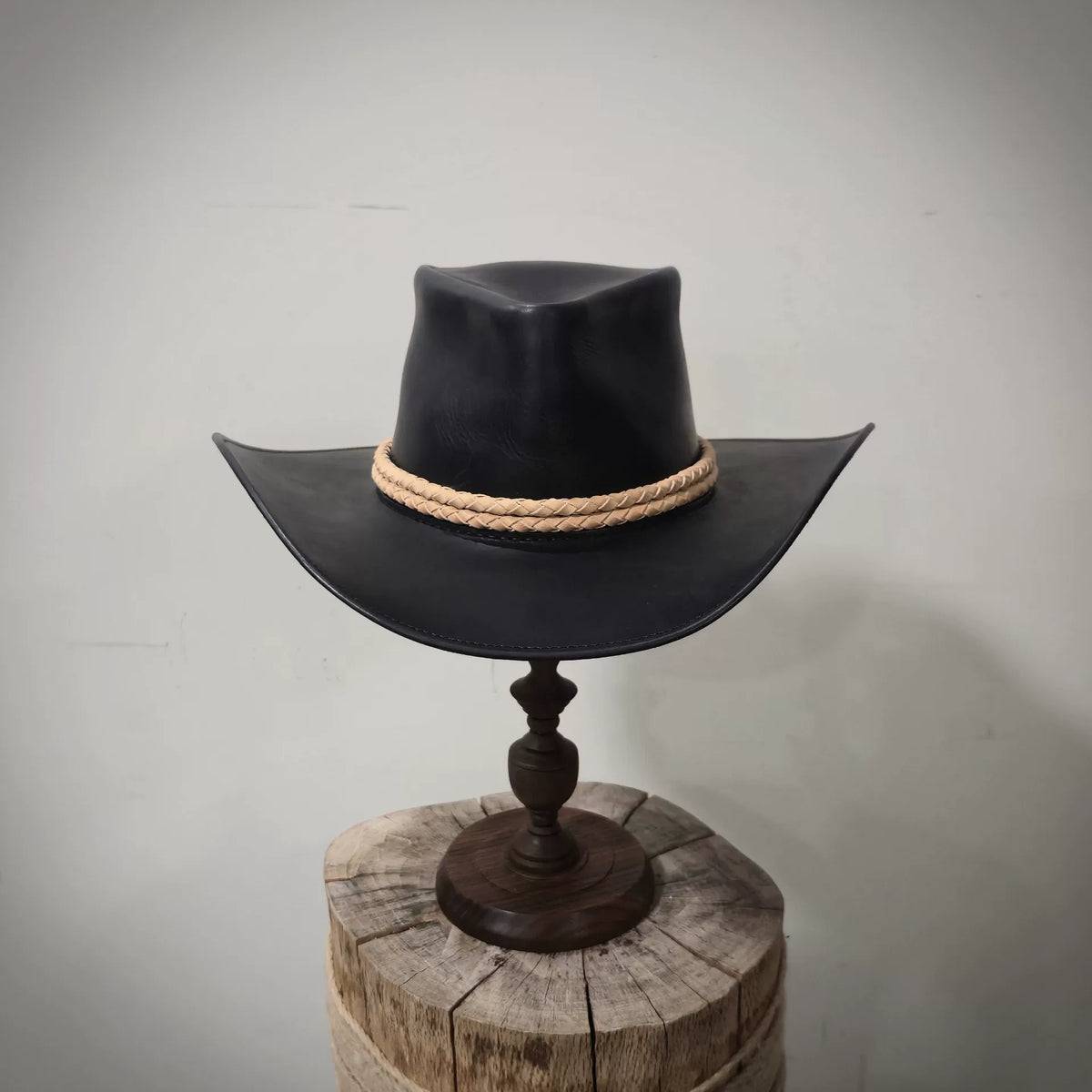 Handmade Leather Gambler Hat Black