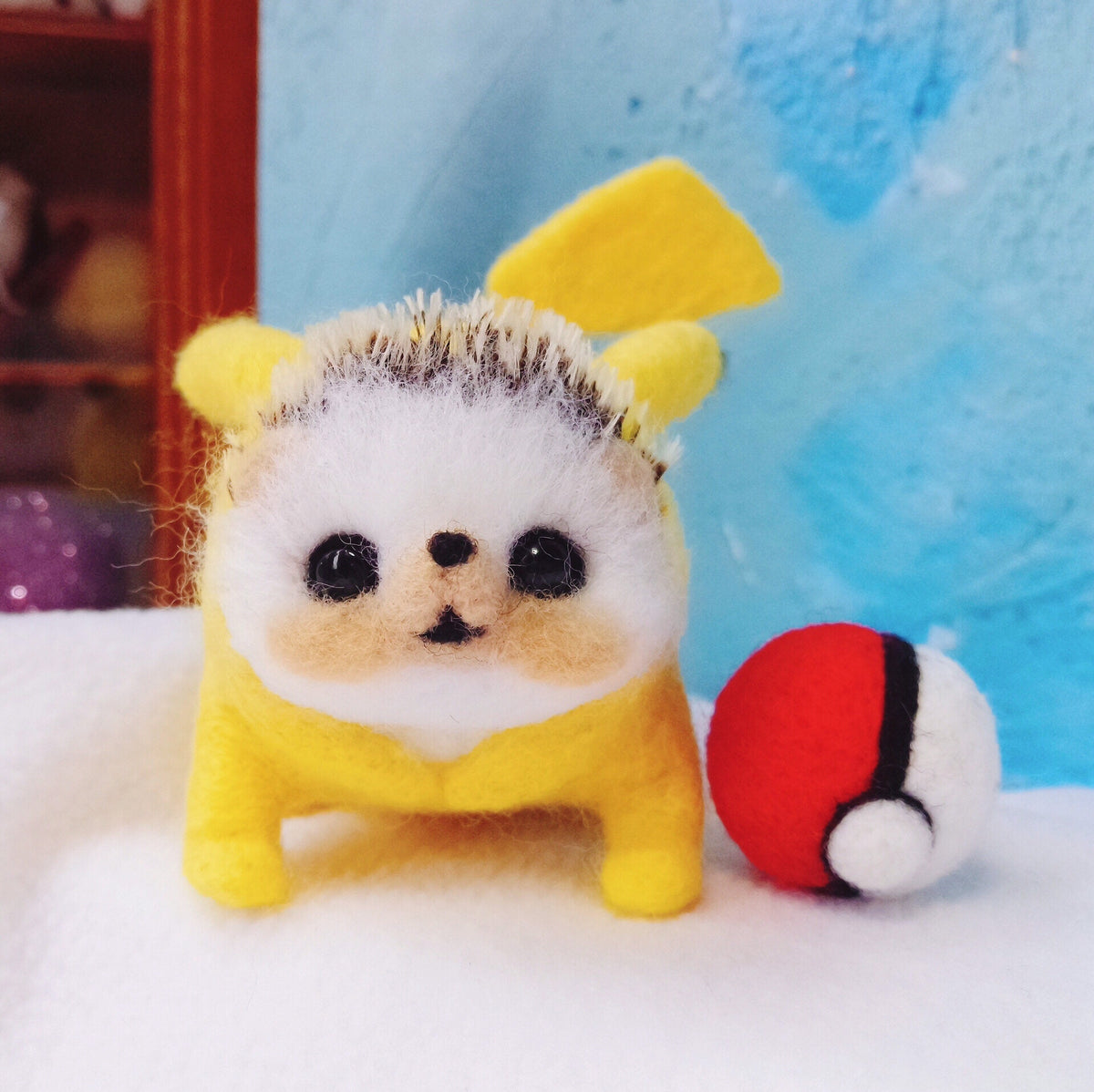 Needle-Felted Hedgehog Pikachu Plush Toy
