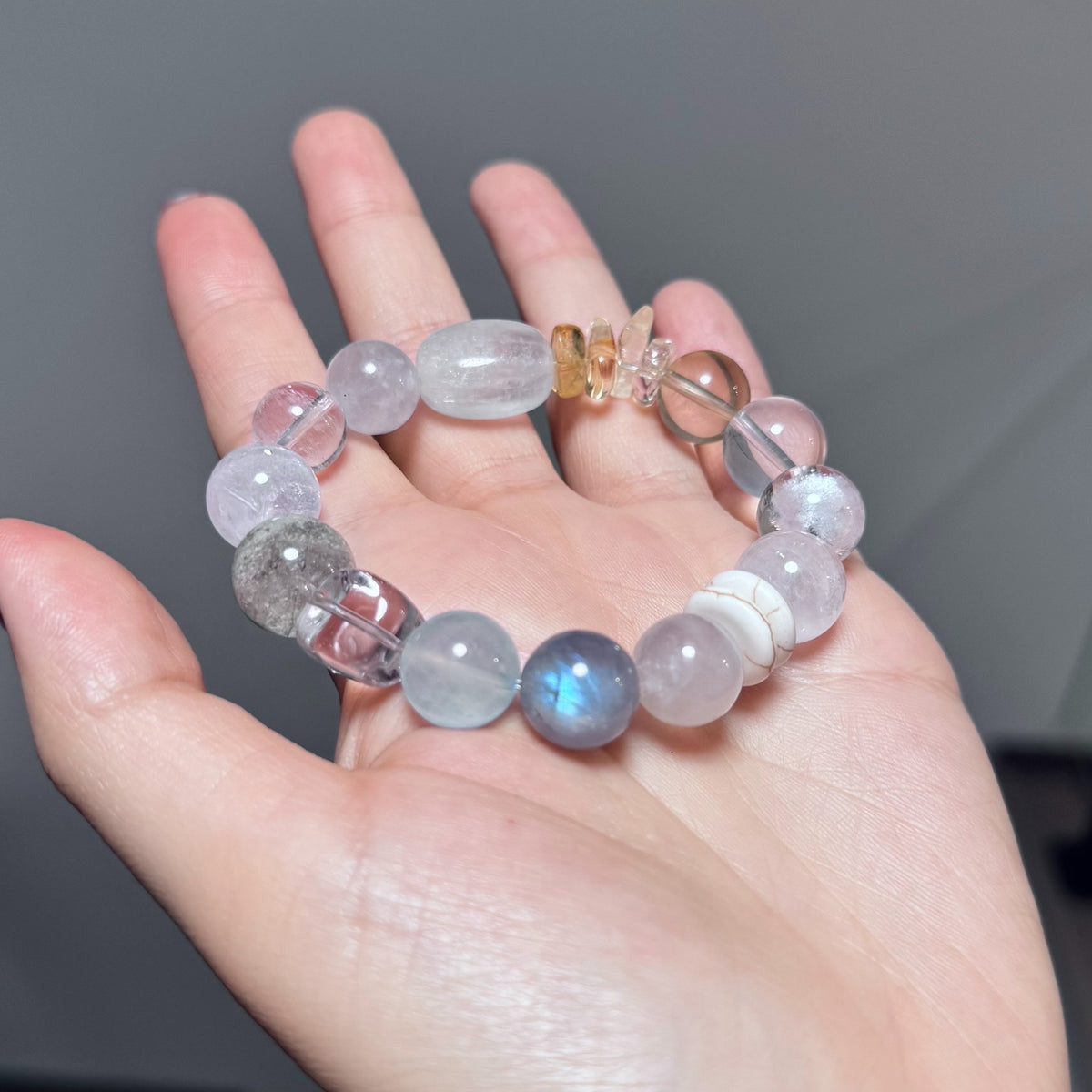 Green Phantom Aquamarine Moonstone Crystal Beaded Bracelet