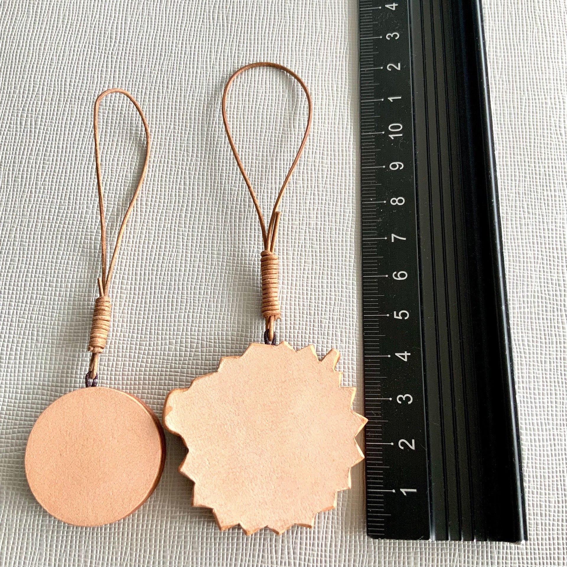 Handmade Leather Durian and Sun Charm Pendant Set for Bags, Keys, and Journals