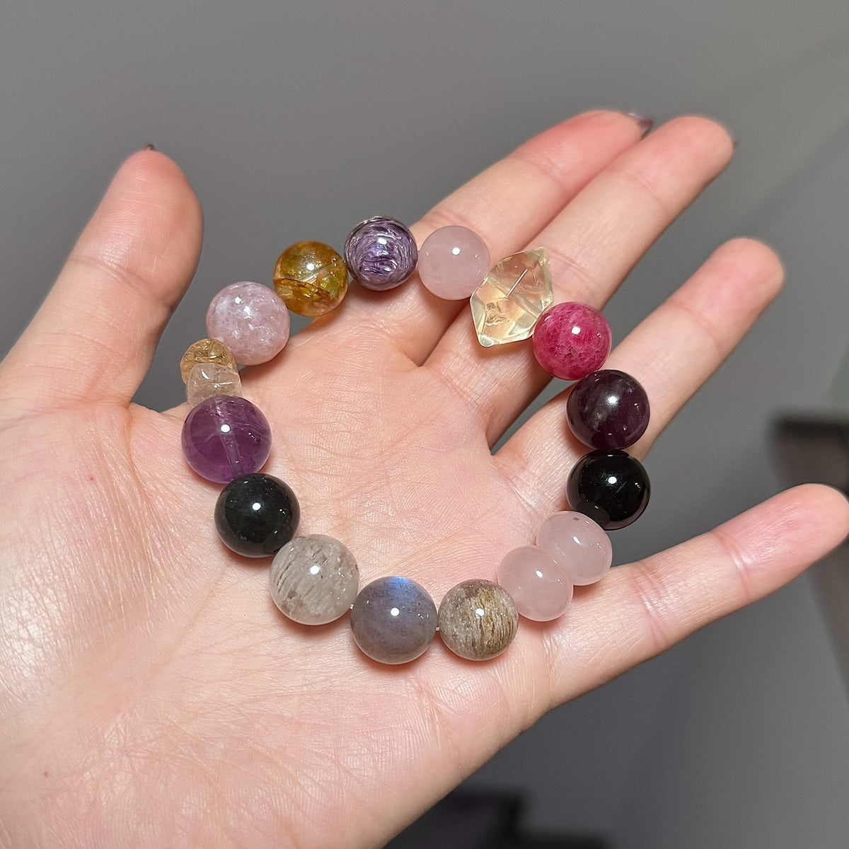 Multi Gemstone Beaded Bracelet Rose Quartz Amethyst