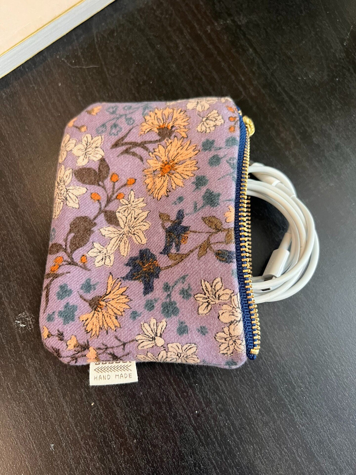 Floral Print Handmade Pouch with Linen Lining