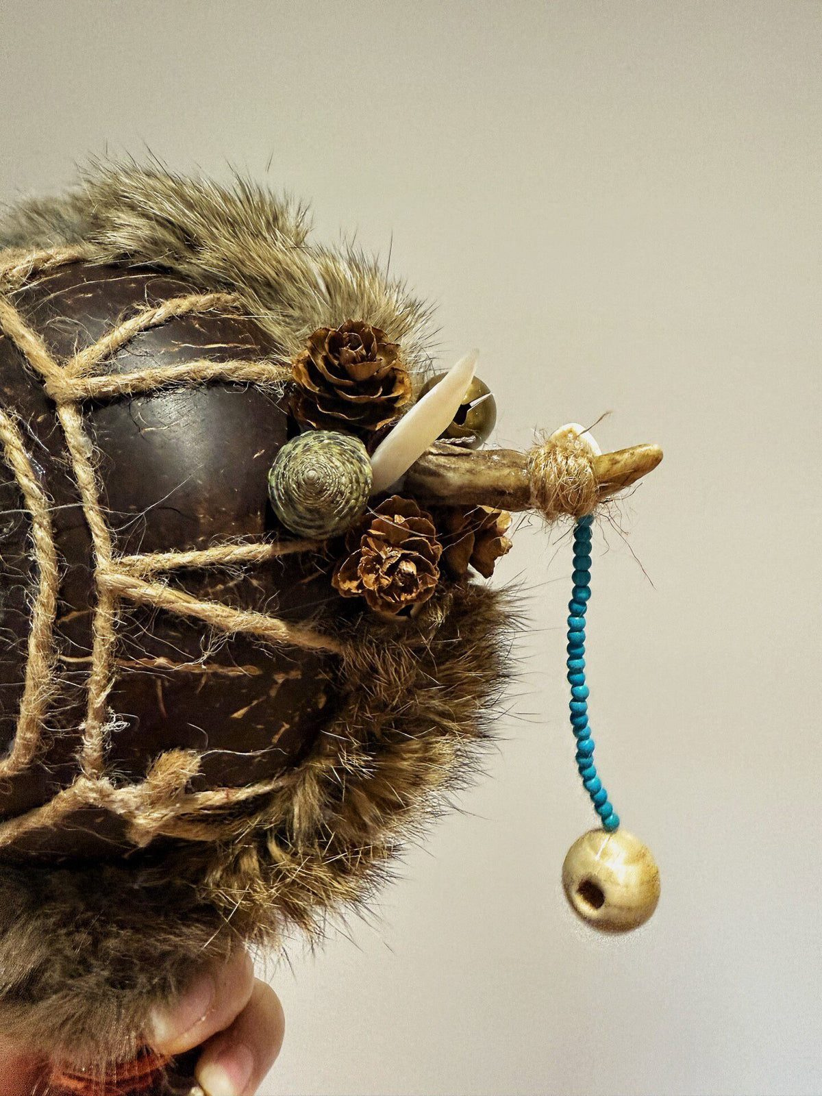 Antler Handle Coconut Shell Rattle Drum
