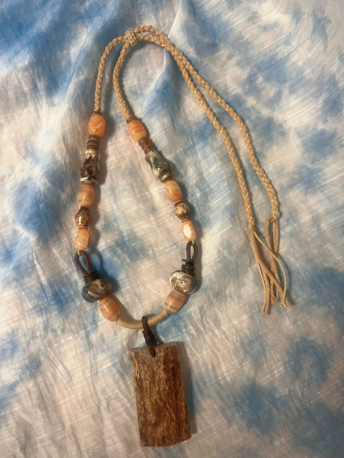 Handwoven Deer Antler Necklace with Agate Beads