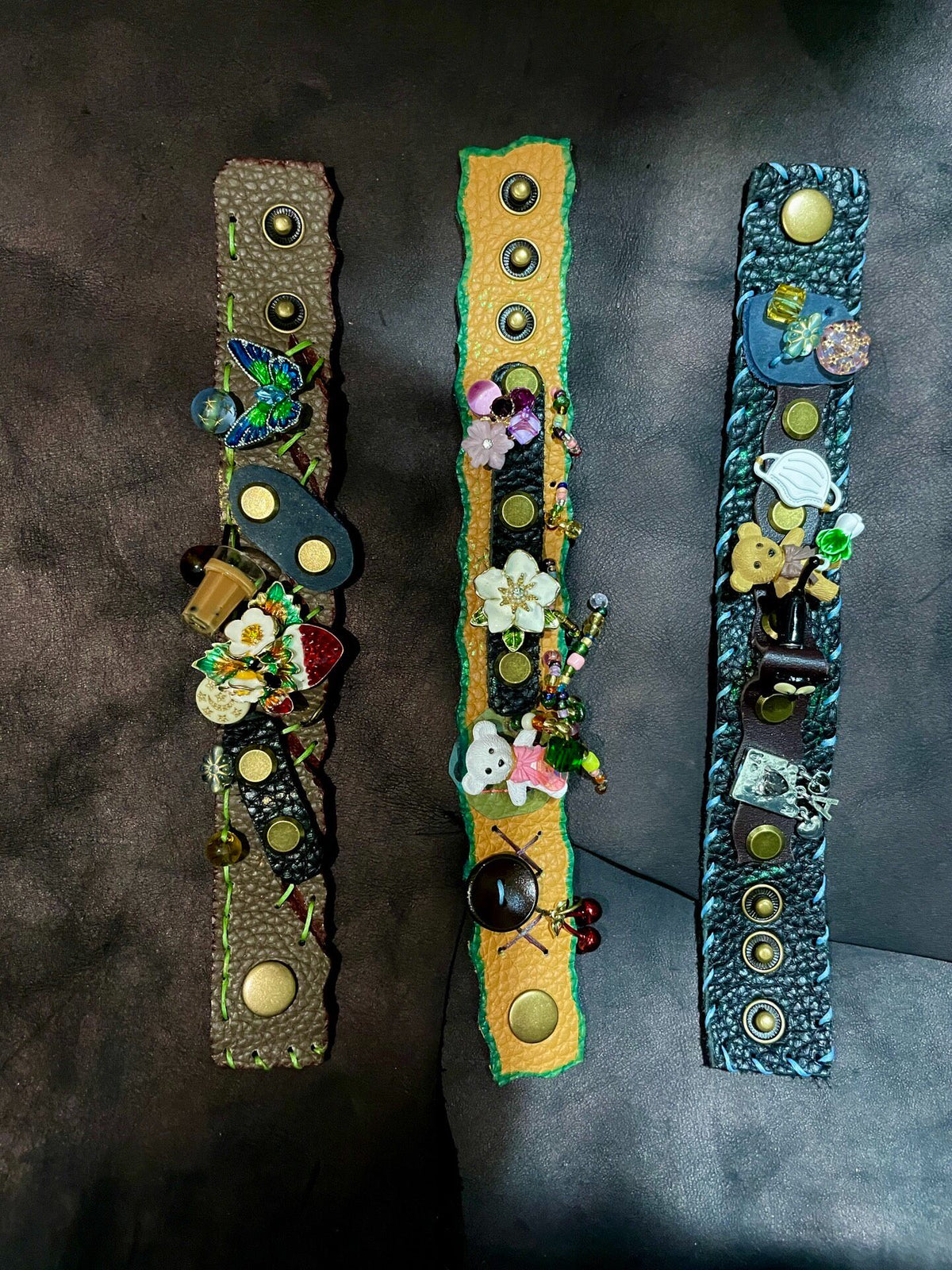 Leather Punk Wristband with Charms