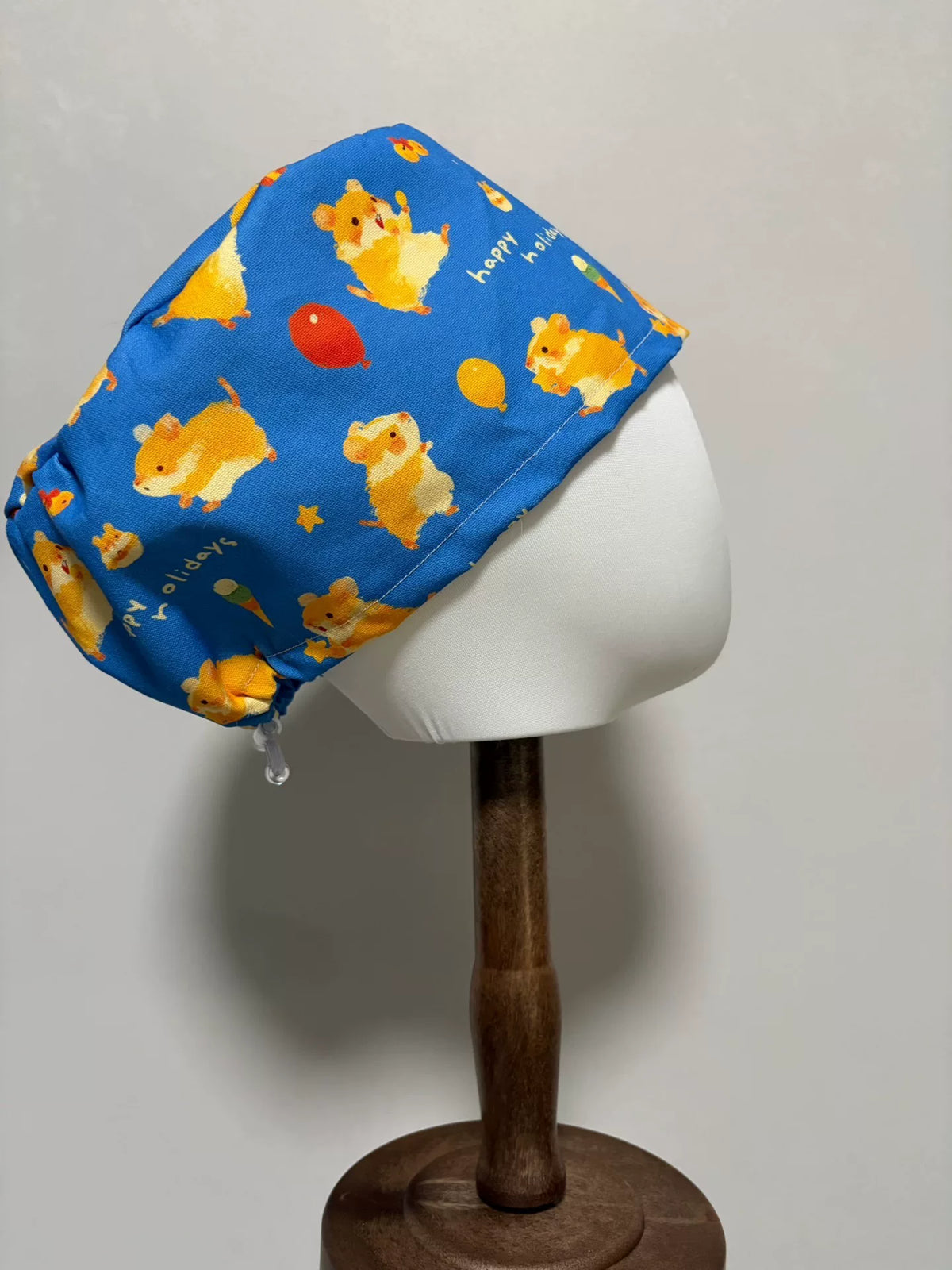 OP-Haube aus Baumwoll-Canvas mit blauem Hamster-Druck