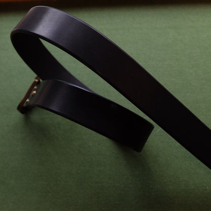 Black Leather Belt with Hexagonal Aged Brass Buckle and Three Rivets