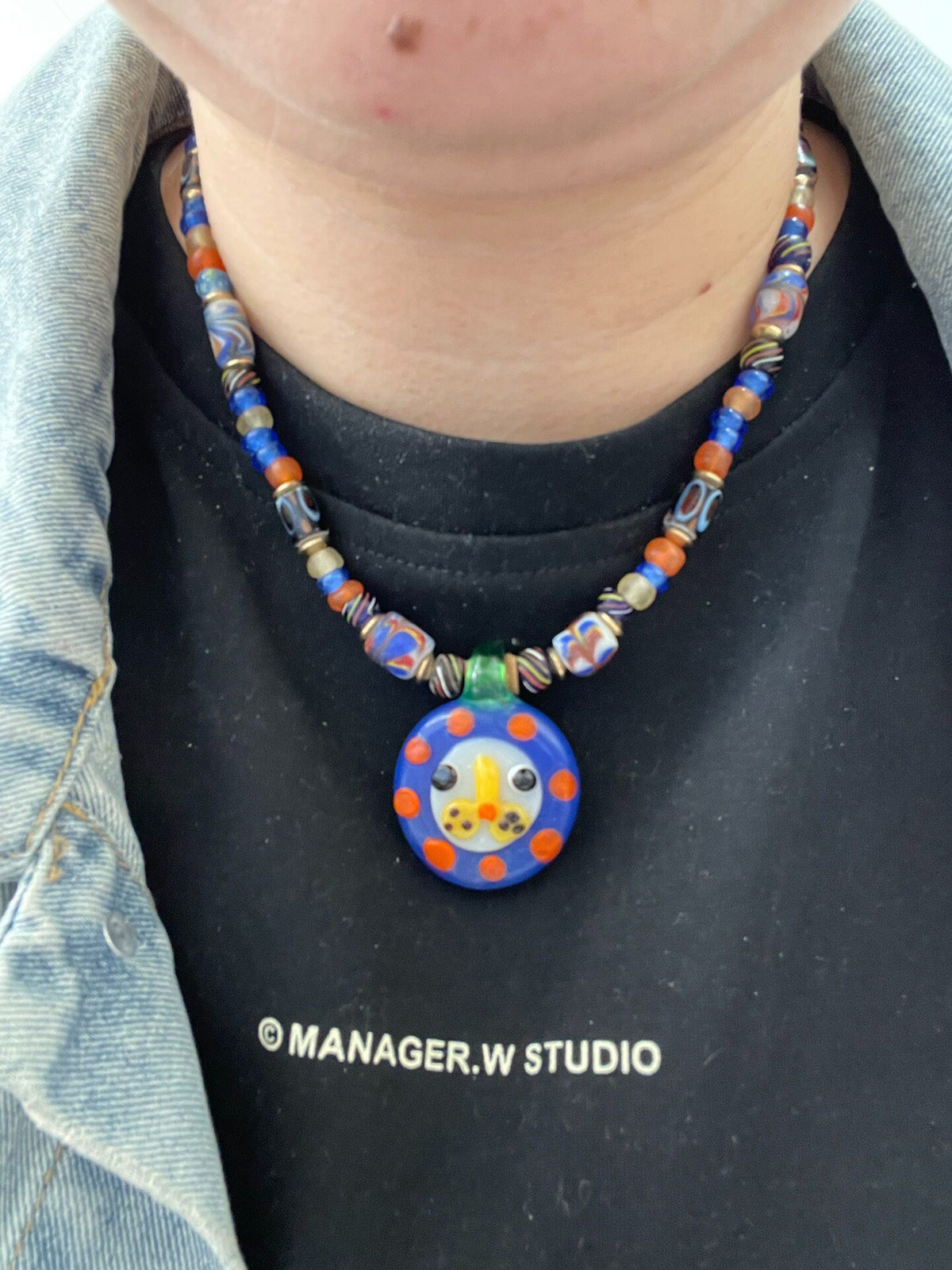 Phoenician Lion Glass Bead Necklace