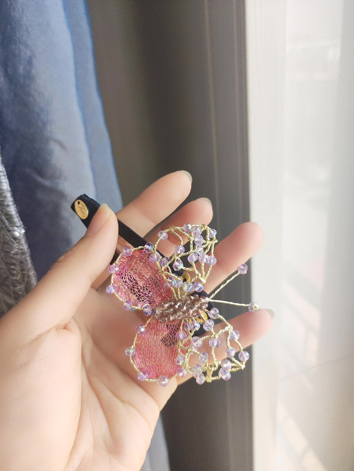 Butterfly Hair Barrette with Iridescent Beads