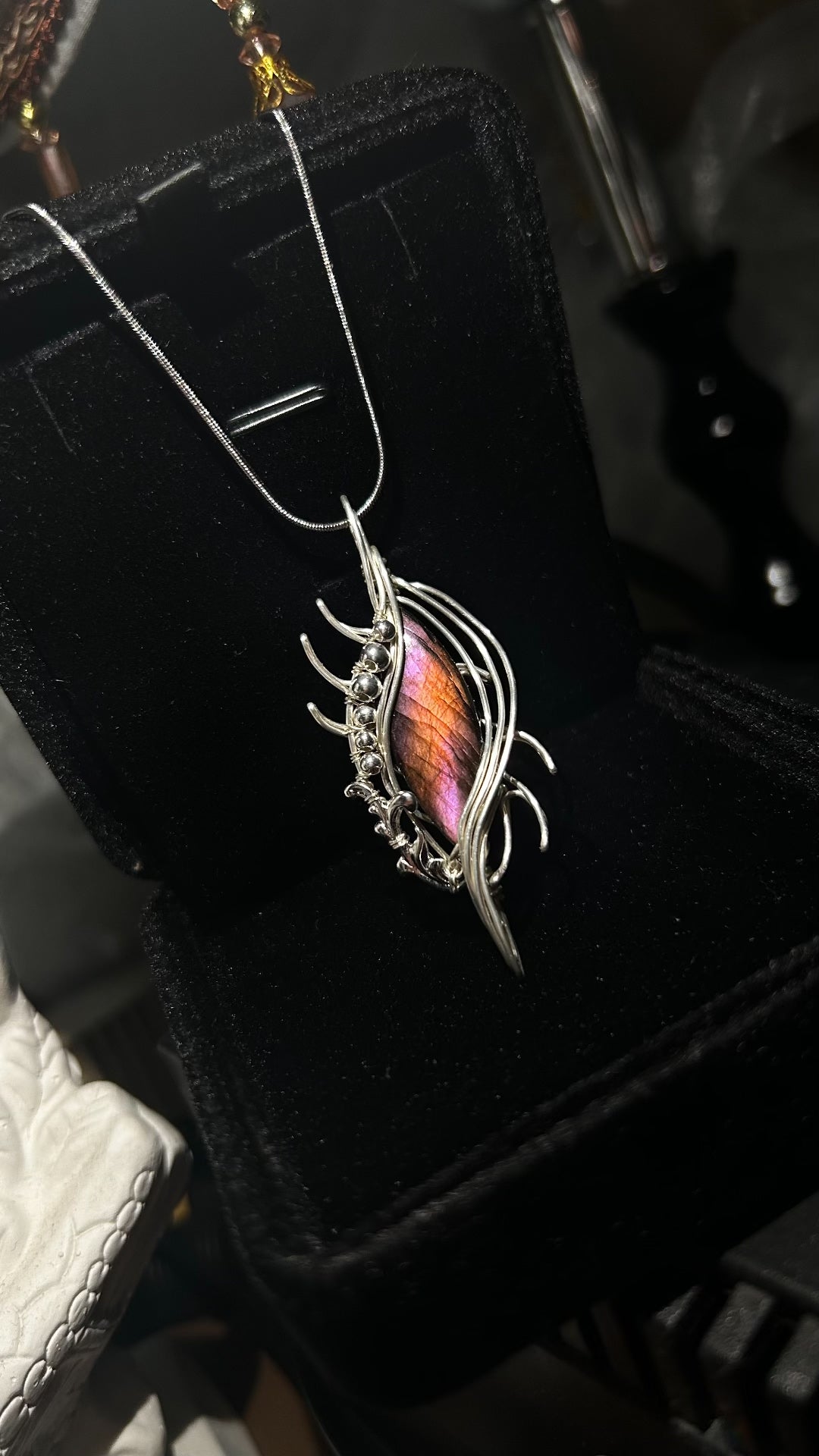 Labradorite Wire Wrapped Seashell Pendant