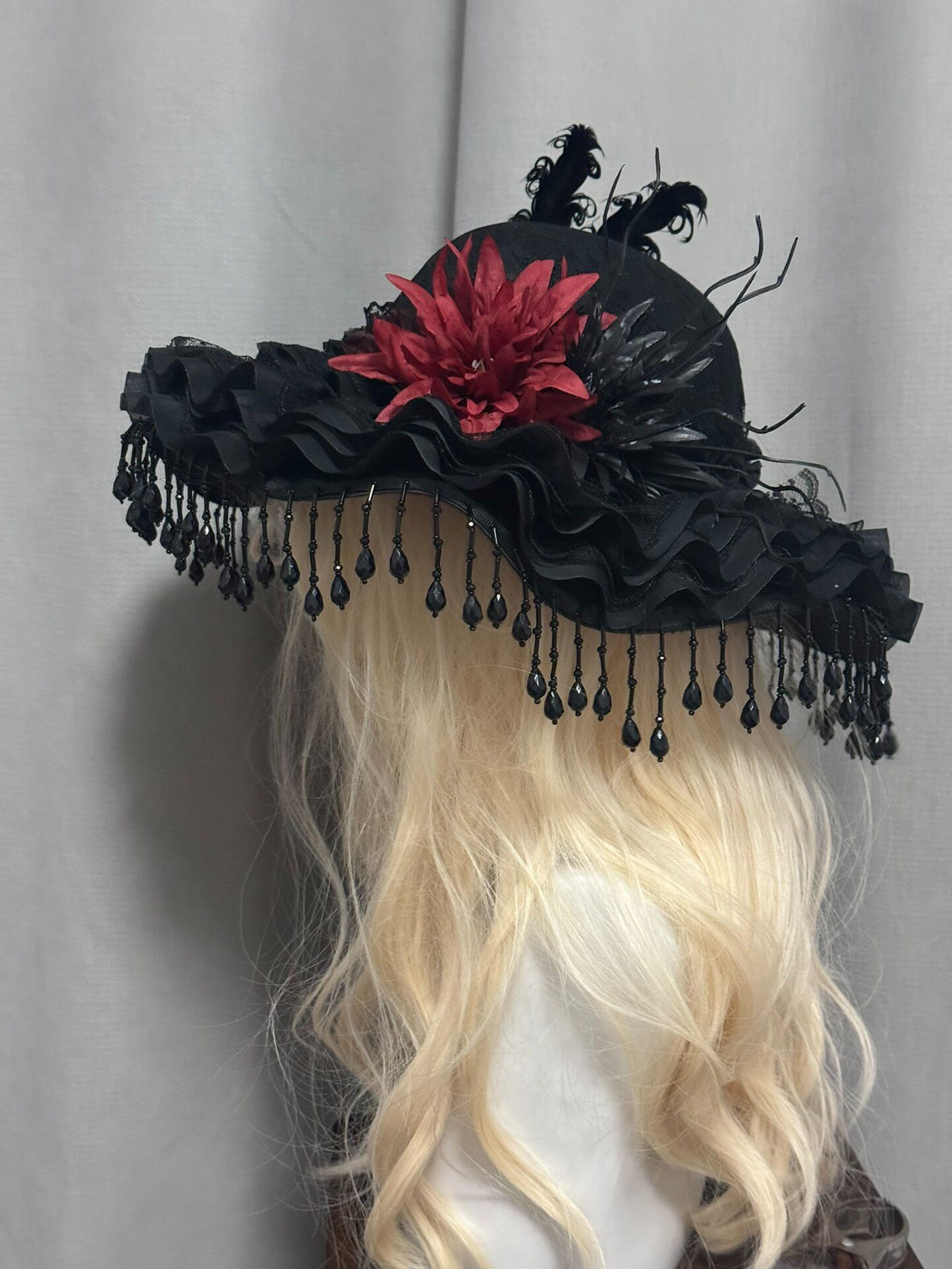 Gothic Lolita Hat with Beaded Brim