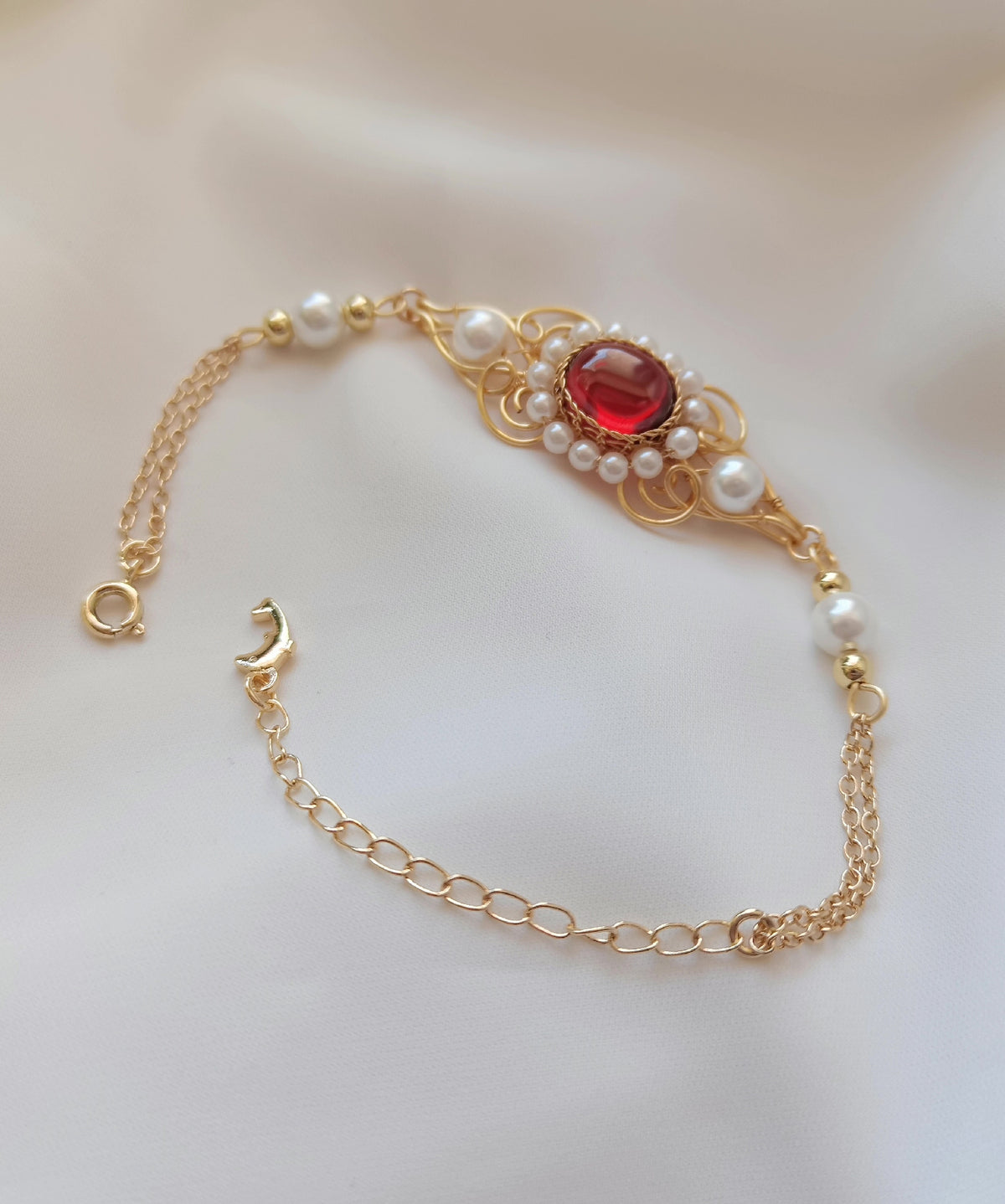 Garnet and Pearl Wire Wrapped Bracelet