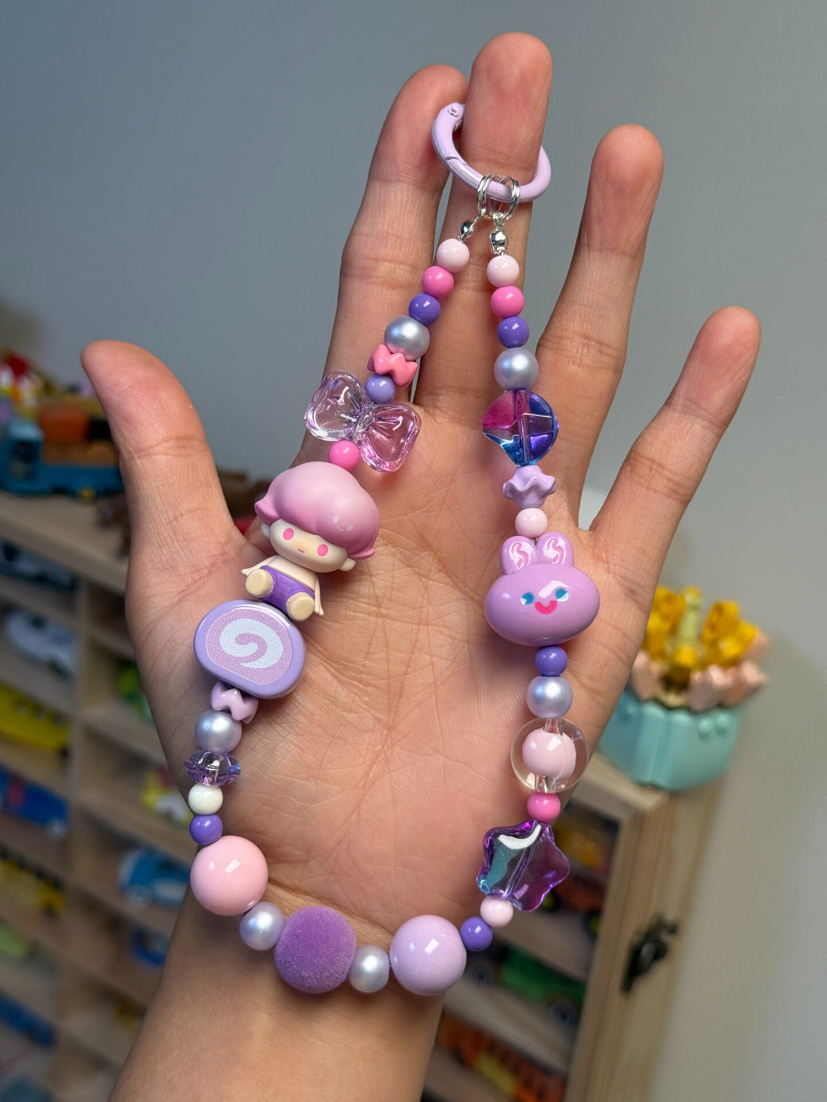 Dimoo Purple Beaded Phone Strap Charm