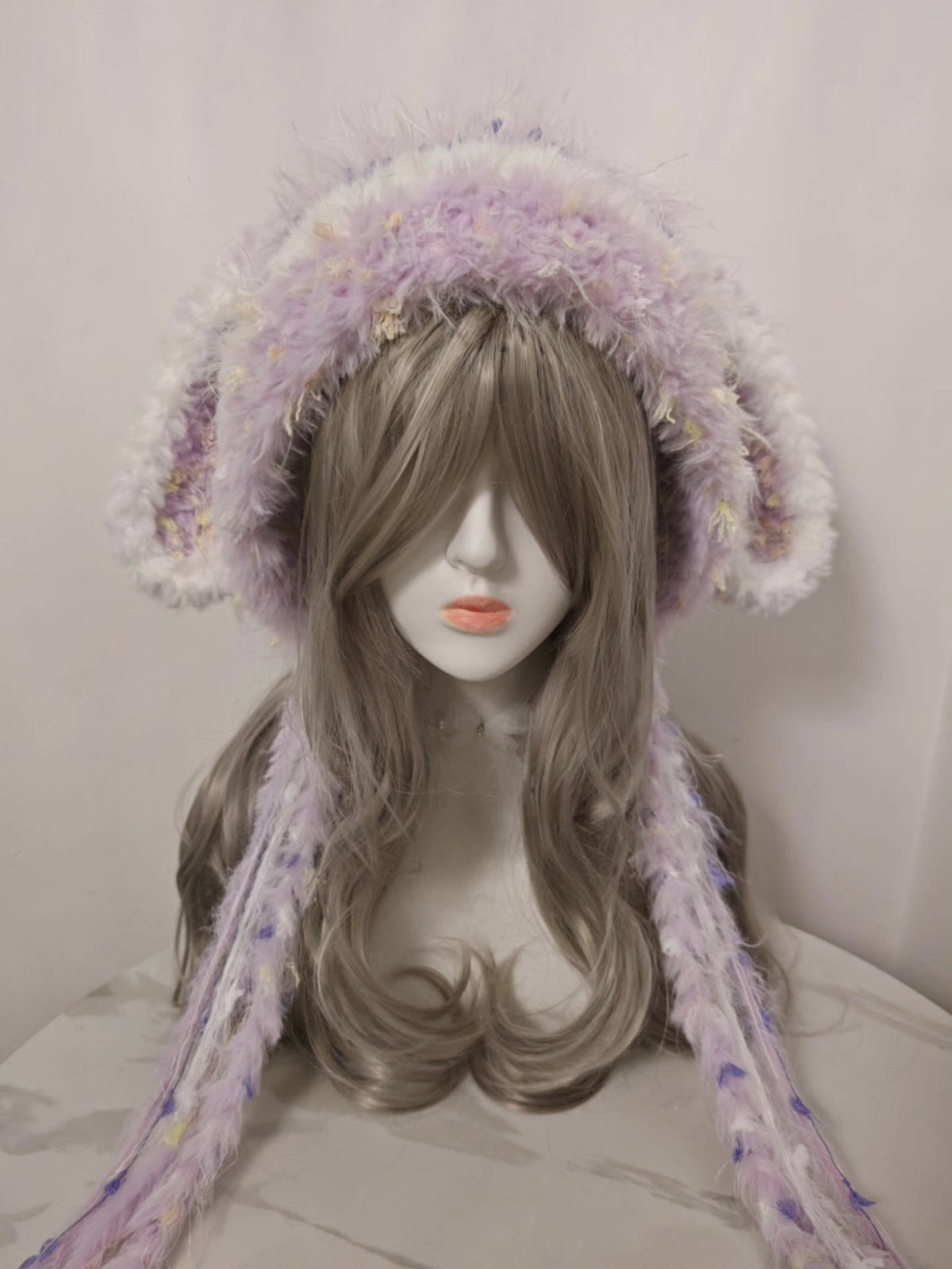 Purple White Rabbit Ear Hat