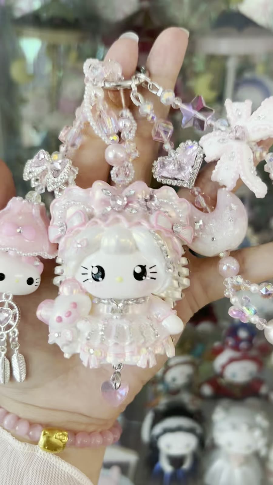 Handbeschilderde Kitty Charm Roze Lolita Strik