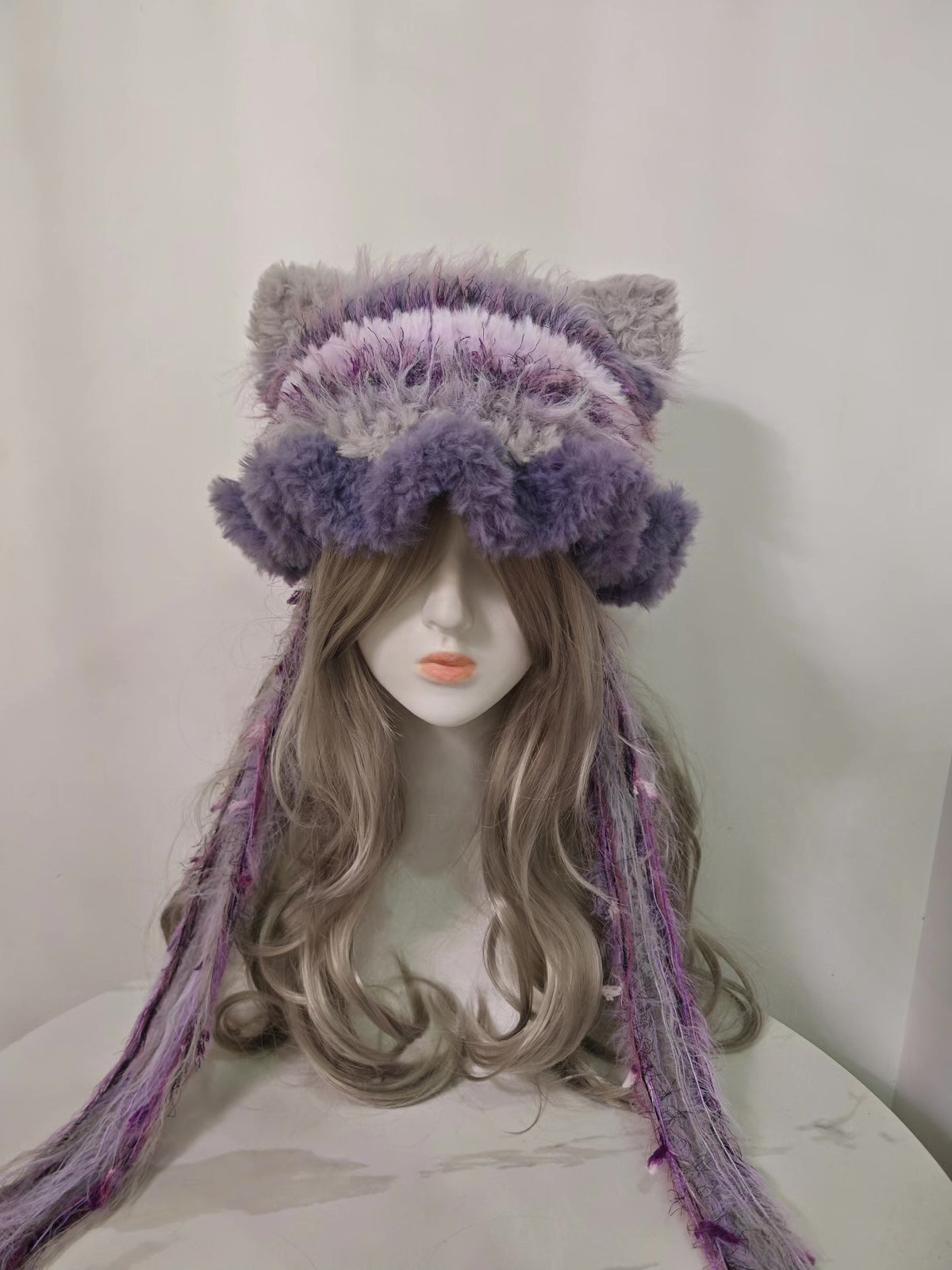 Handmade Cat Ear Hat Gray Purple
