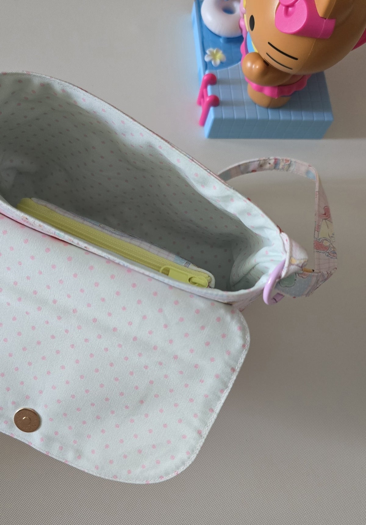 Cat Handbag Pouch Set Pastel Gingham