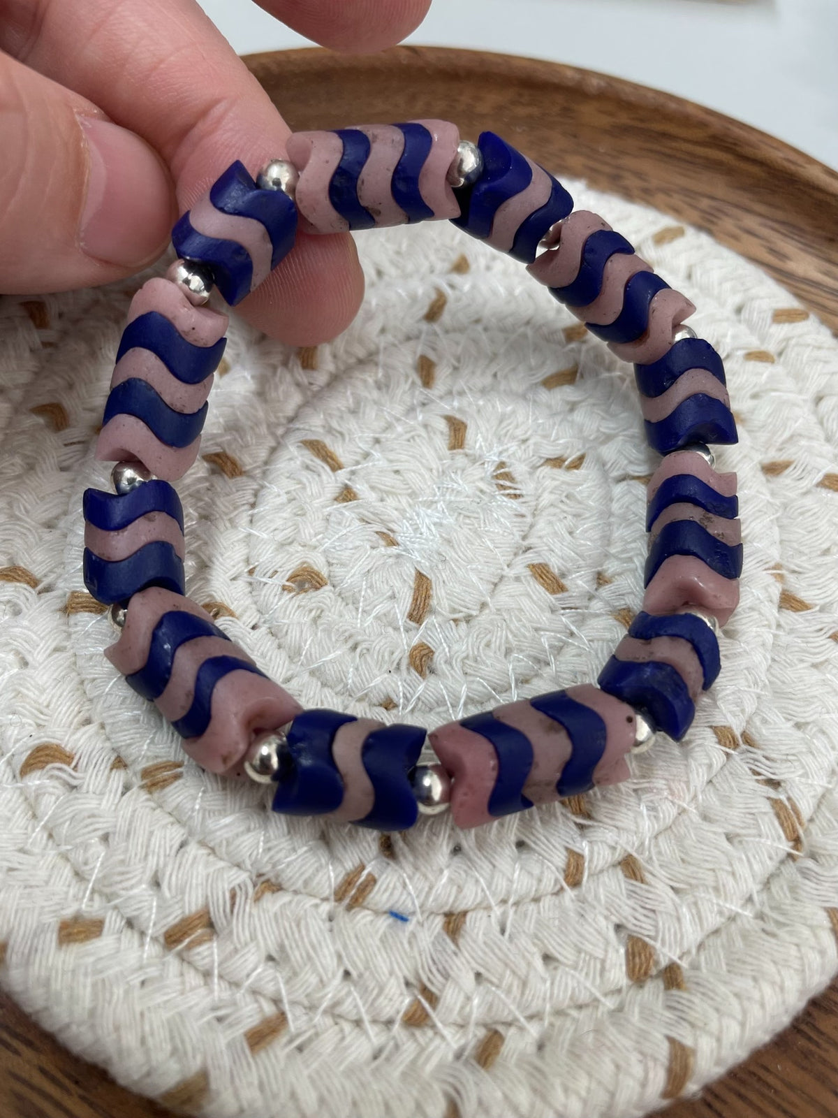 African Kakamba Bracelet Old Beads Blue Pink
