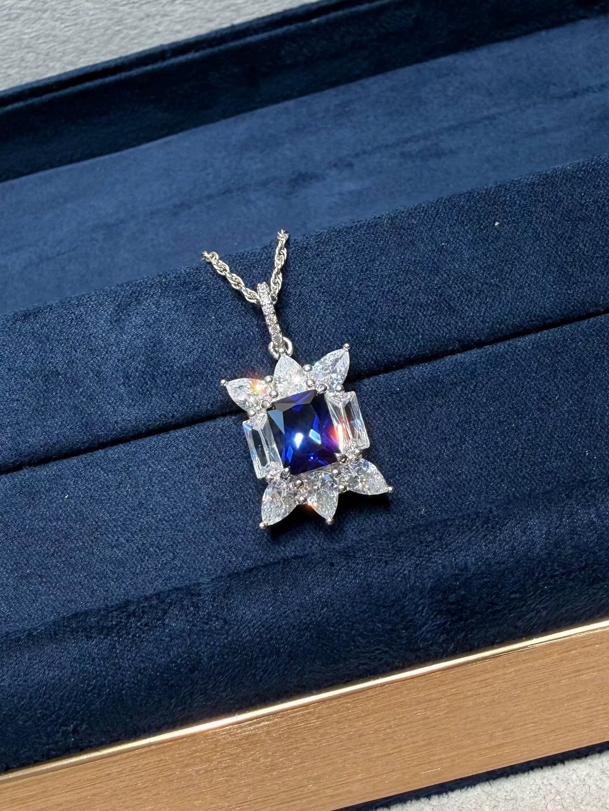 Royal Blue Square Pendant Necklace