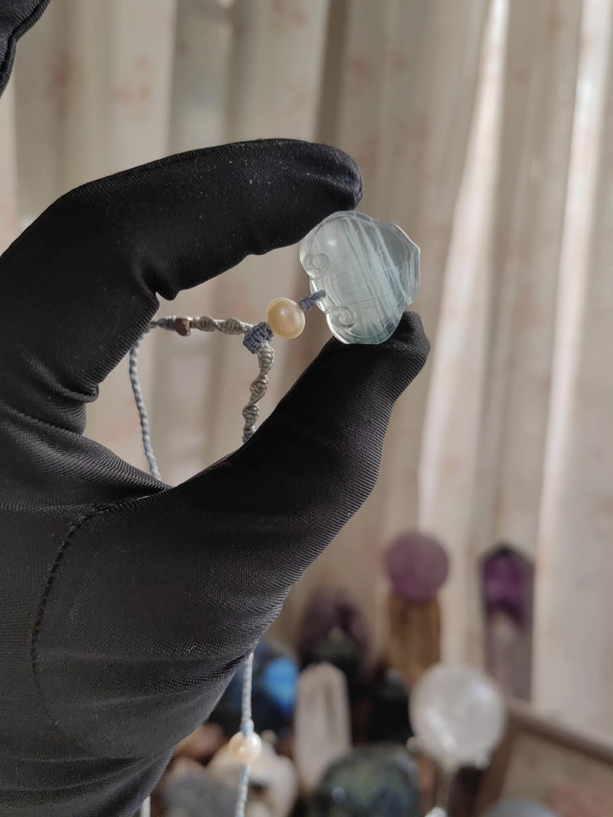 Collana con pendente Acquamarina Ruyi Lock annodato a mano