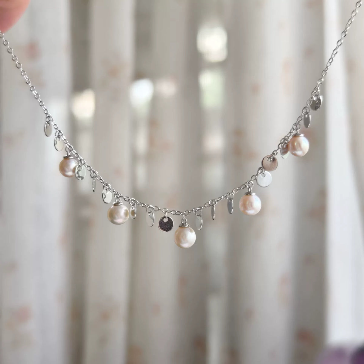 Natural Pearl Sequin Necklace 6.7mm