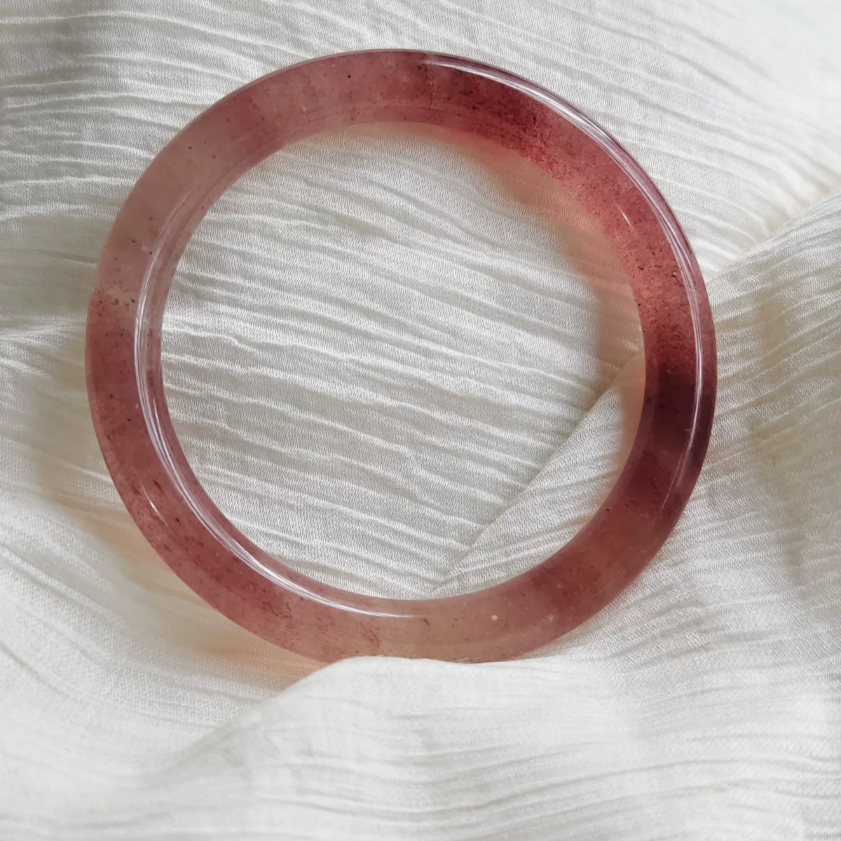 Natural Strawberry Quartz Round Bangle Bracelet