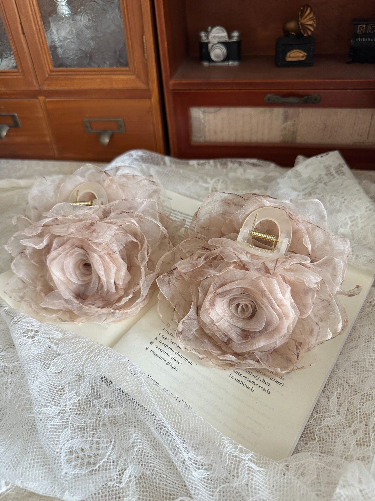 Handmade Fabric Rose Claw Clip 13cm
