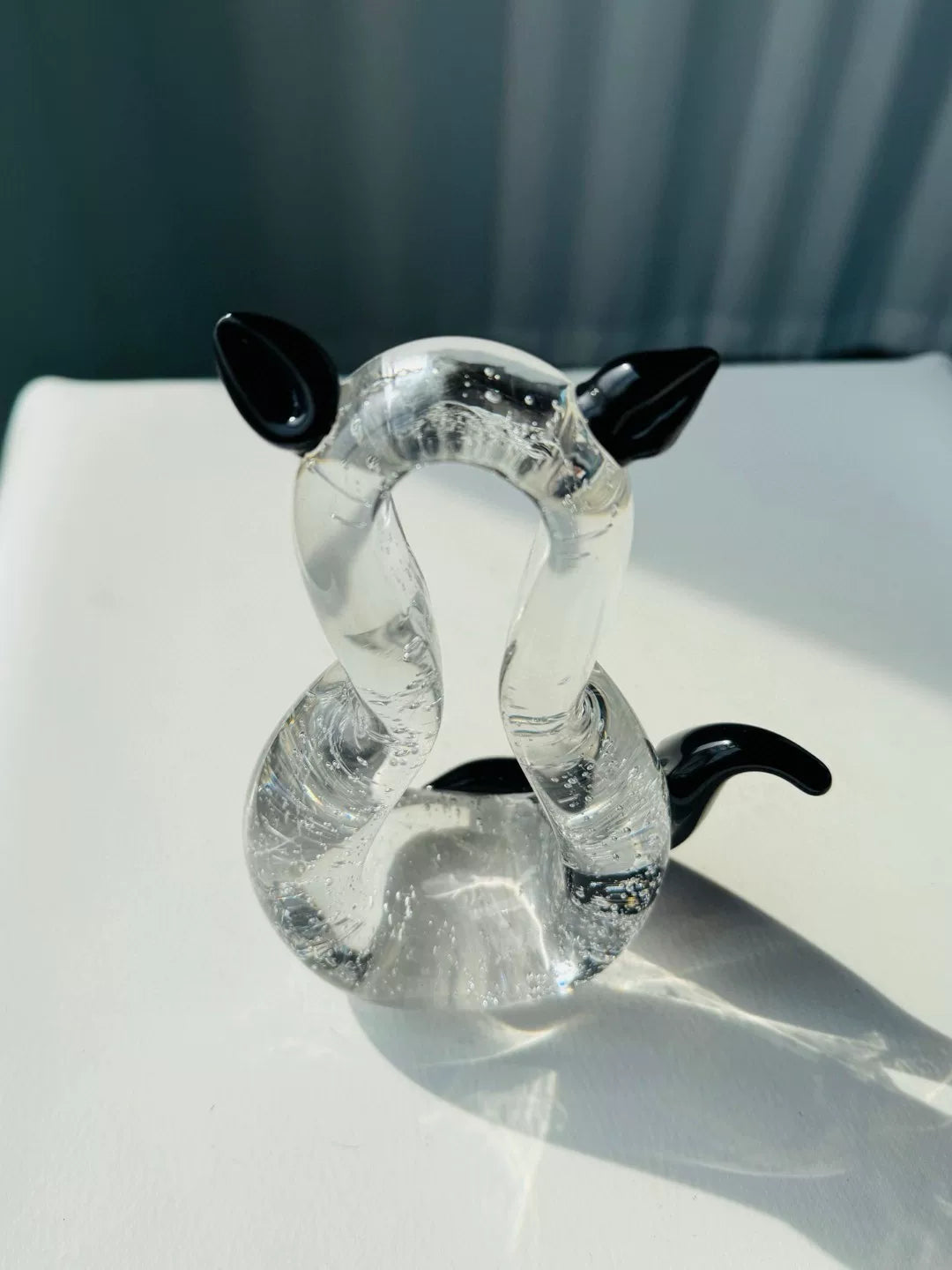 Clear Glass Cat Figurine with Bubbles
