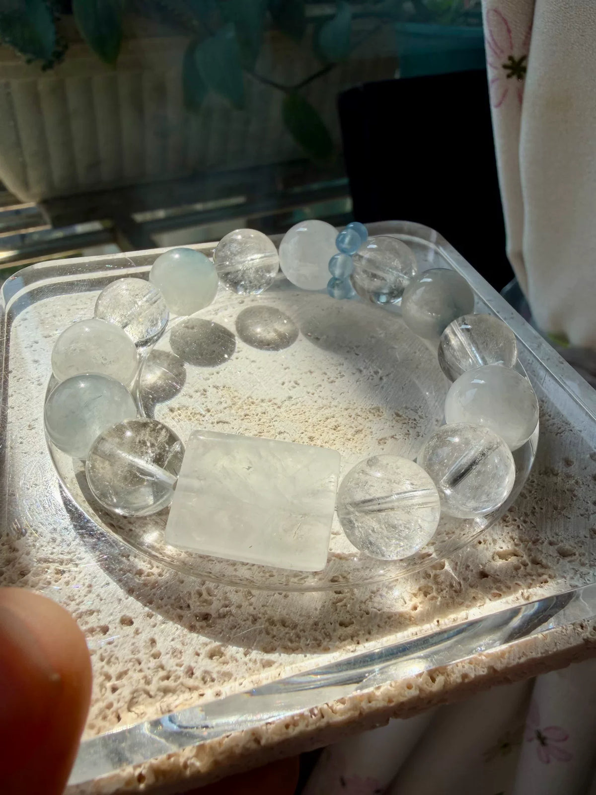 Bracelet en cristal de quartz à poils de lapin bleu acier