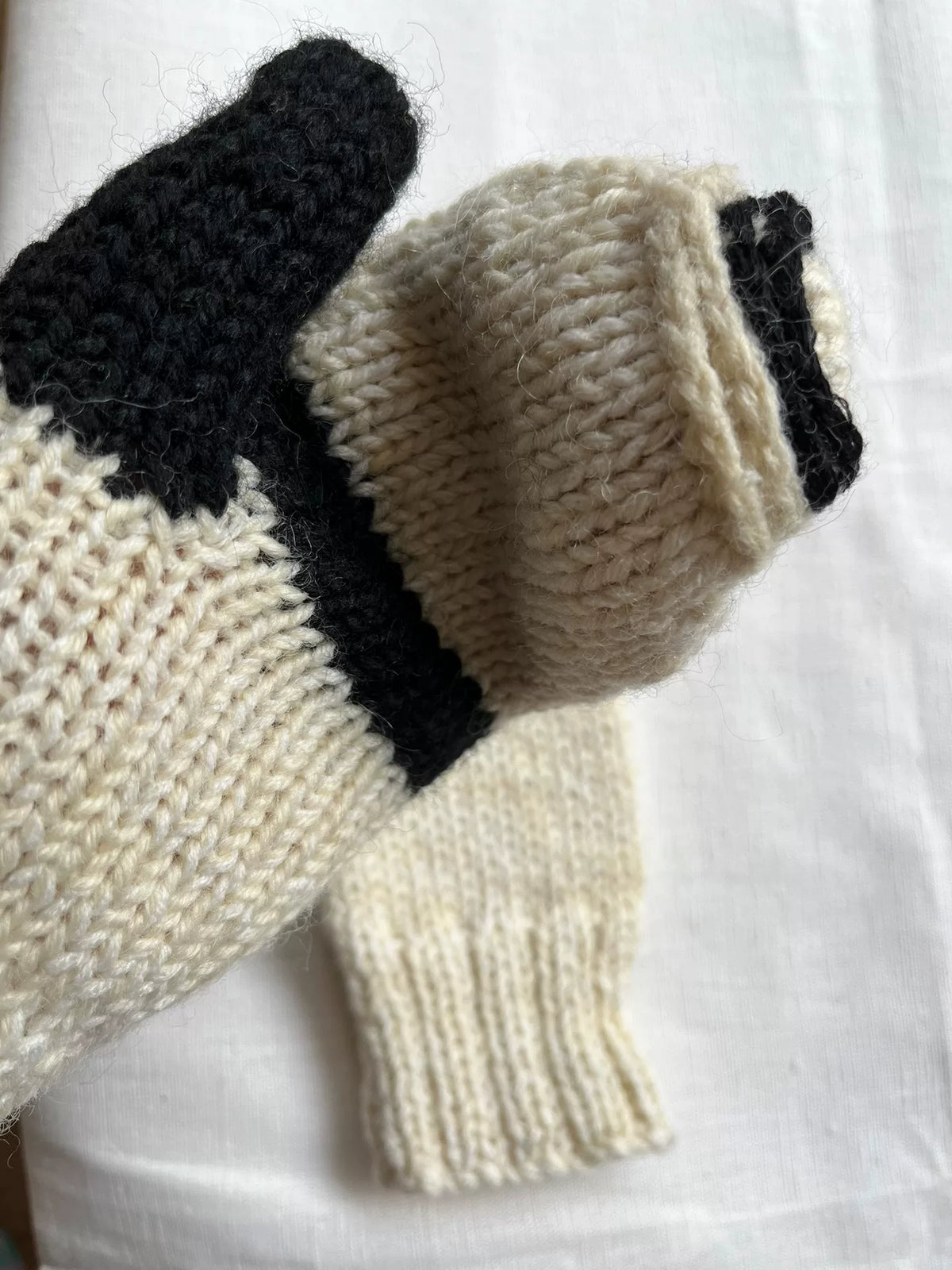 Guantes sin dedos de panda de lana pura tejidos a mano