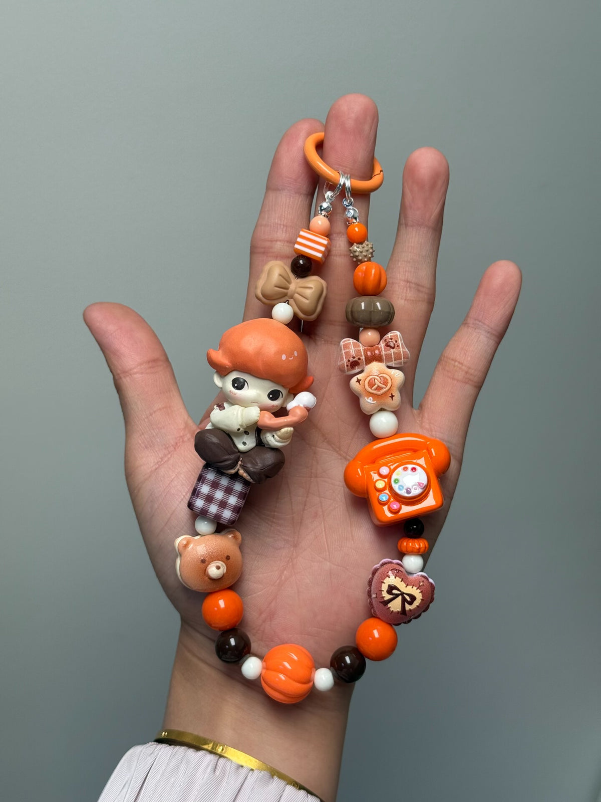Porte-clés charm DIMOO Sunday Phone Call perles orange