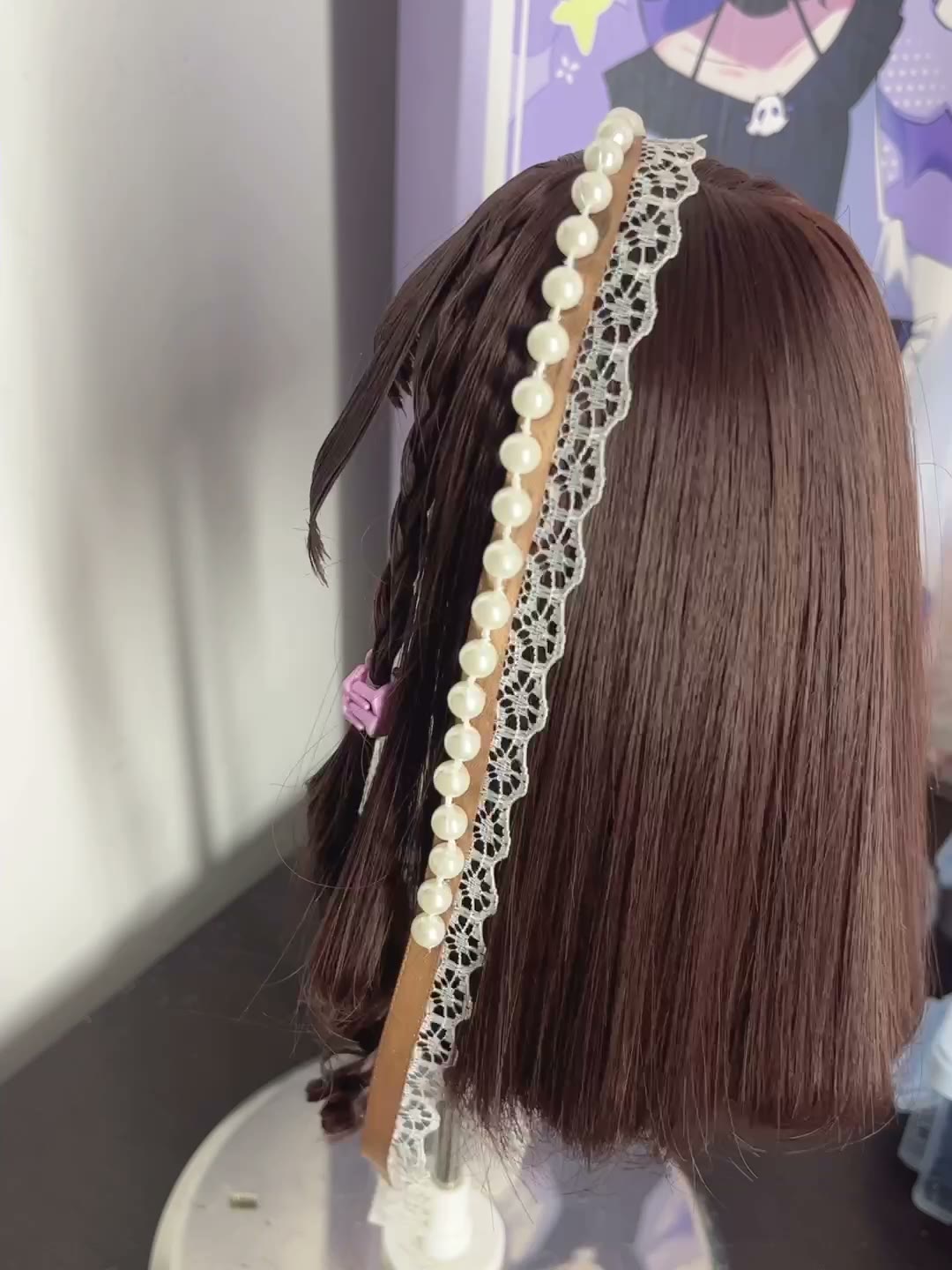 Doll Wig with Pearl Headband