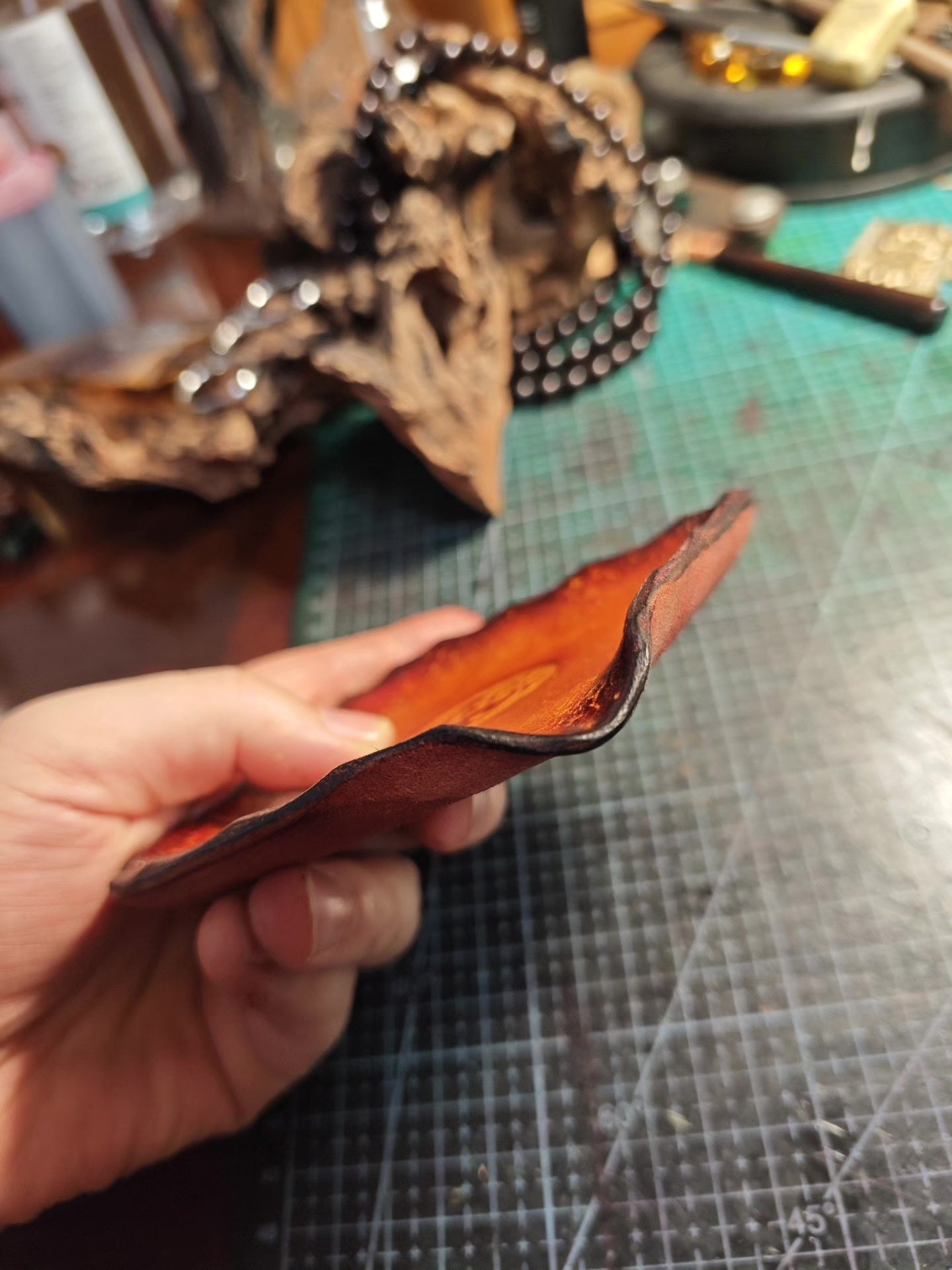 Handcrafted Italian Leather Tray with Embossed Mythical Creature Emblem