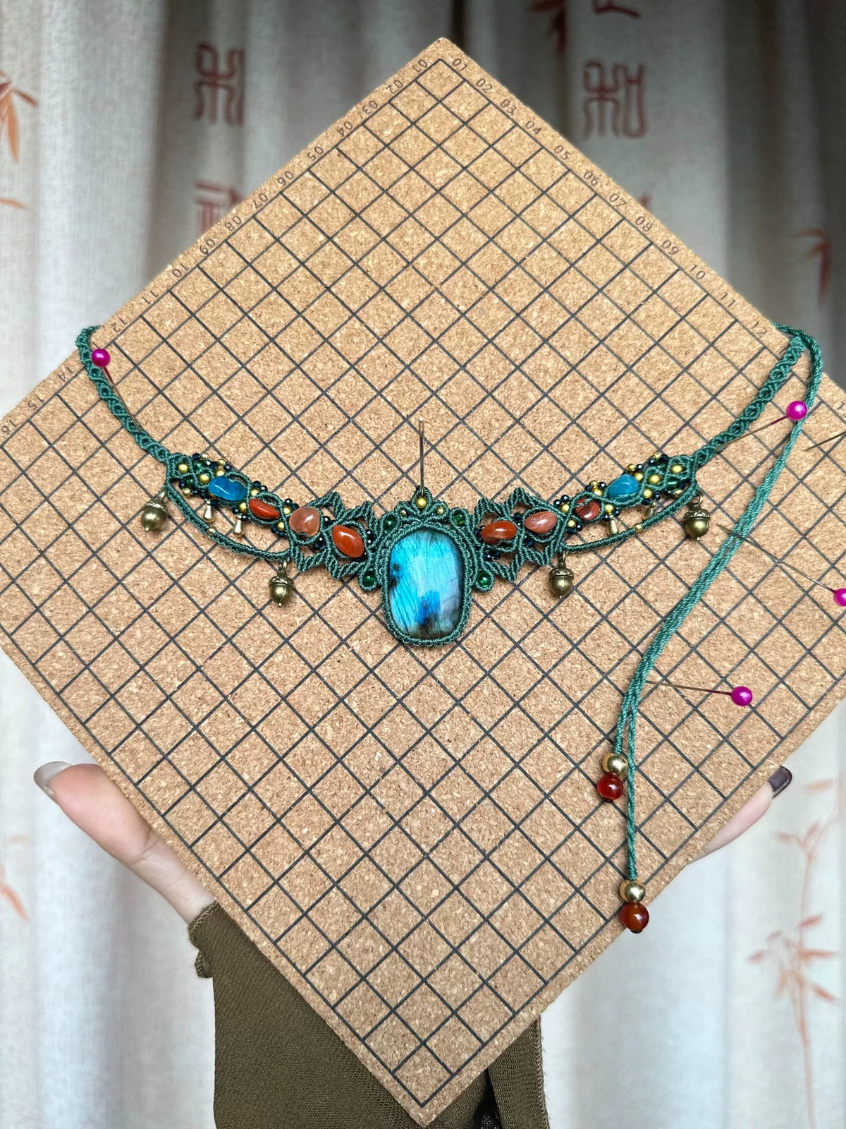 Handgemaakte Labradoriet Macramé Choker Ketting