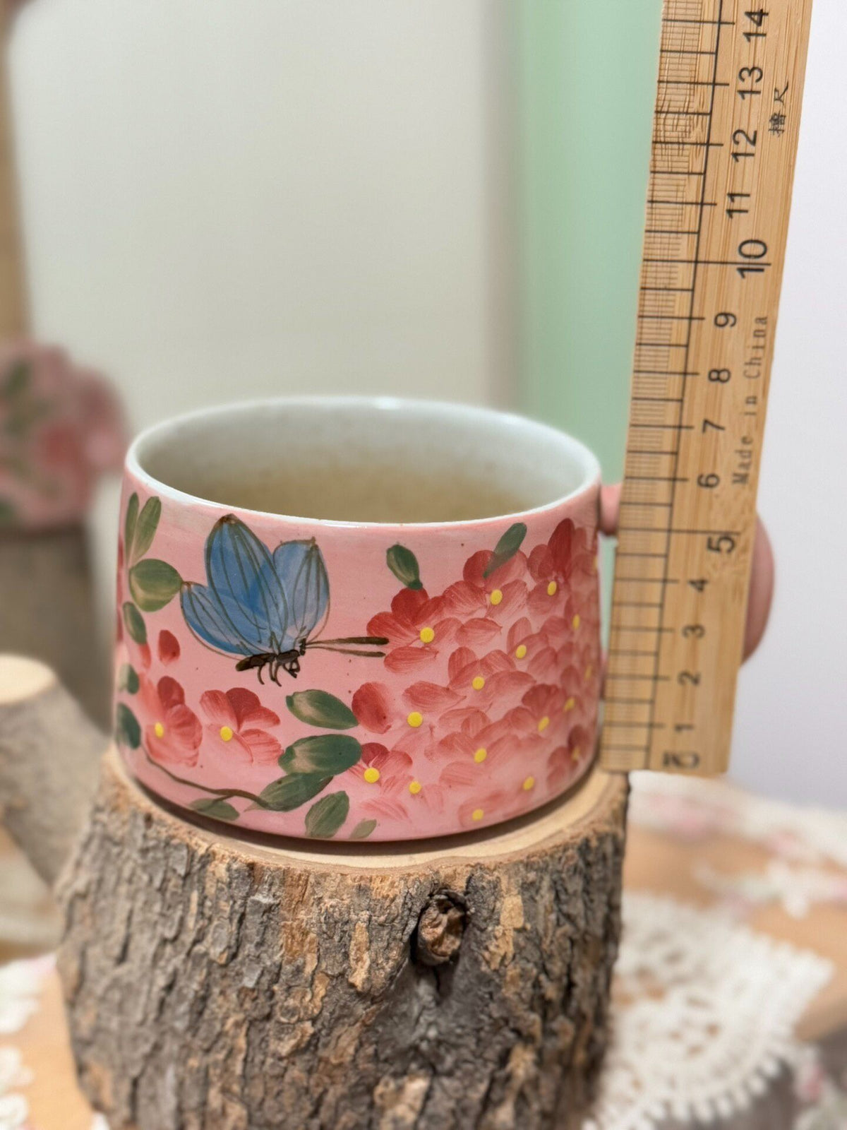 手描き花柄 陶器 カップ＆ソーサーセット