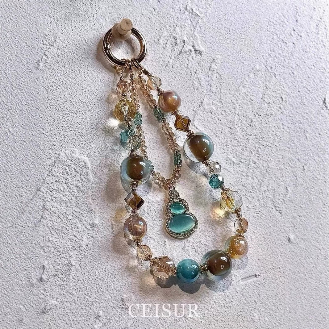 Beaded Phone Charm with Gold Ring