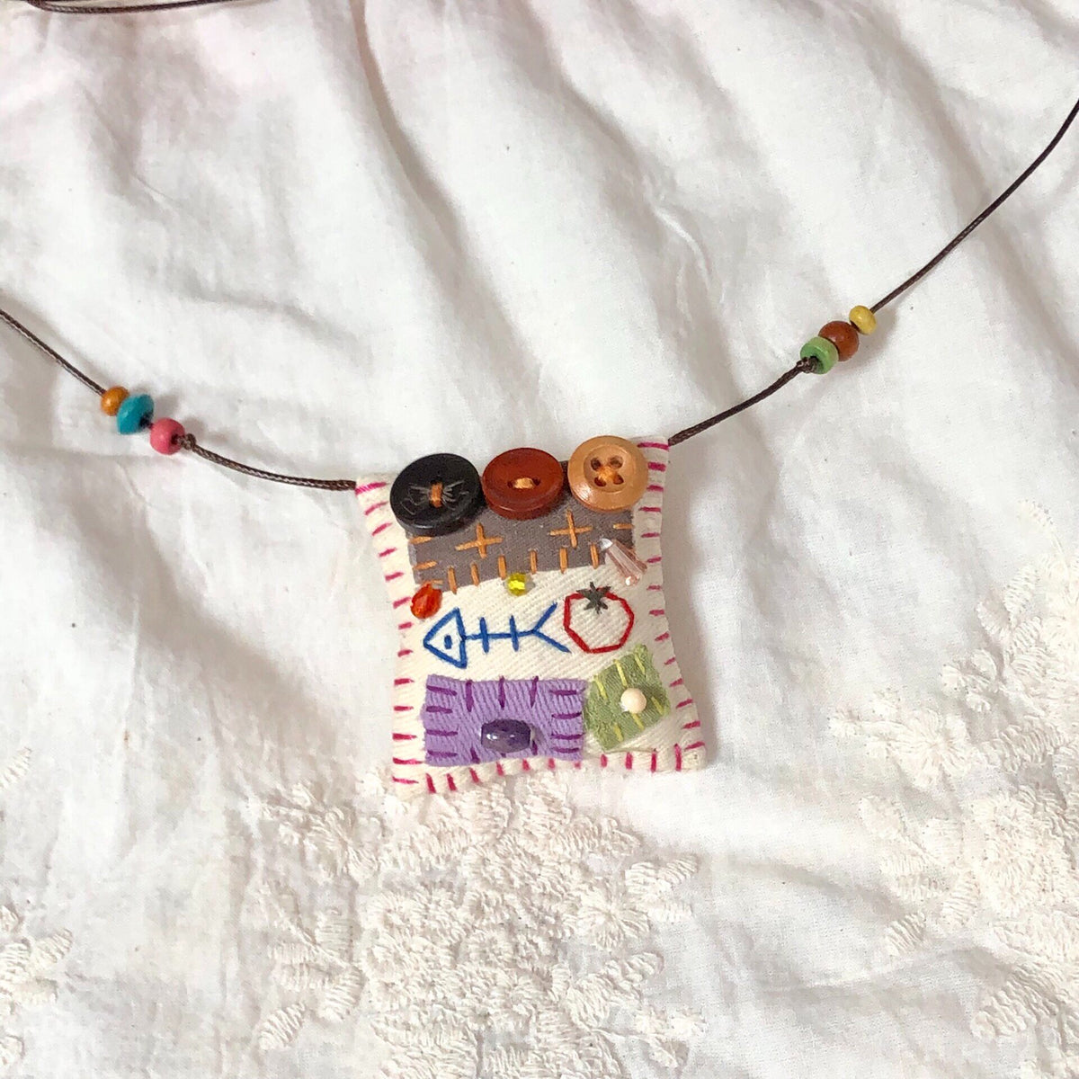 Handmade Fabric House Pendant Long Necklace
