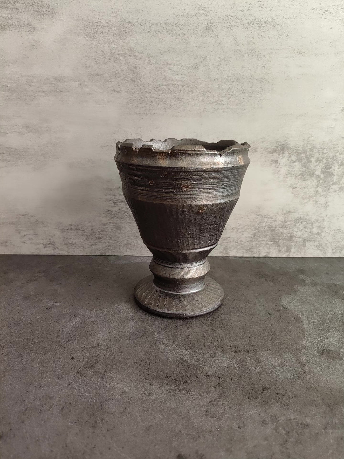Handmade Ceramic Goblet Dark Metallic Finish