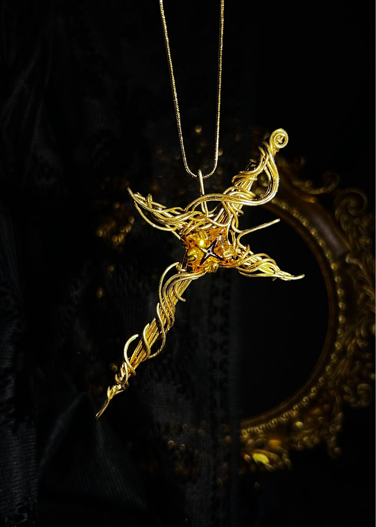 Wire Wrapped Crystal Necklace Brass Chain