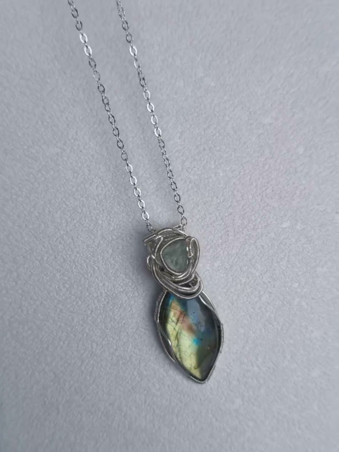 Handcrafted Wire Wrapped Labradorite Fluorite Necklace