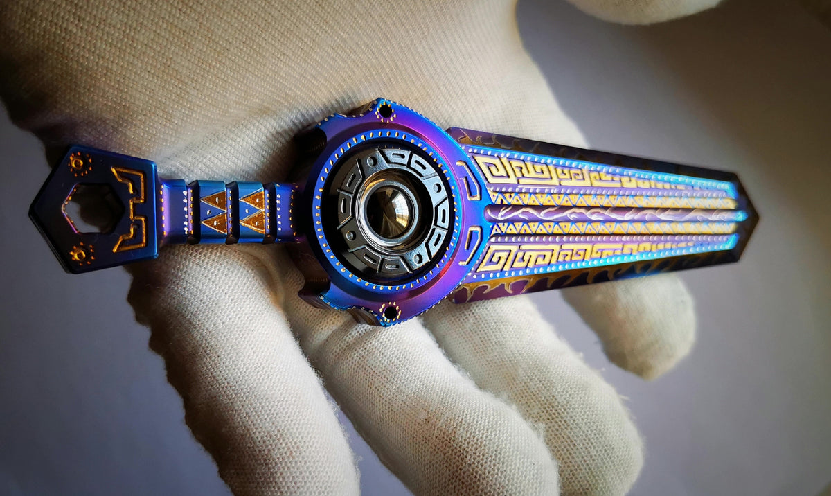 Fidget Spinner EDC in Metallo a Spada Blu, Viola e Oro