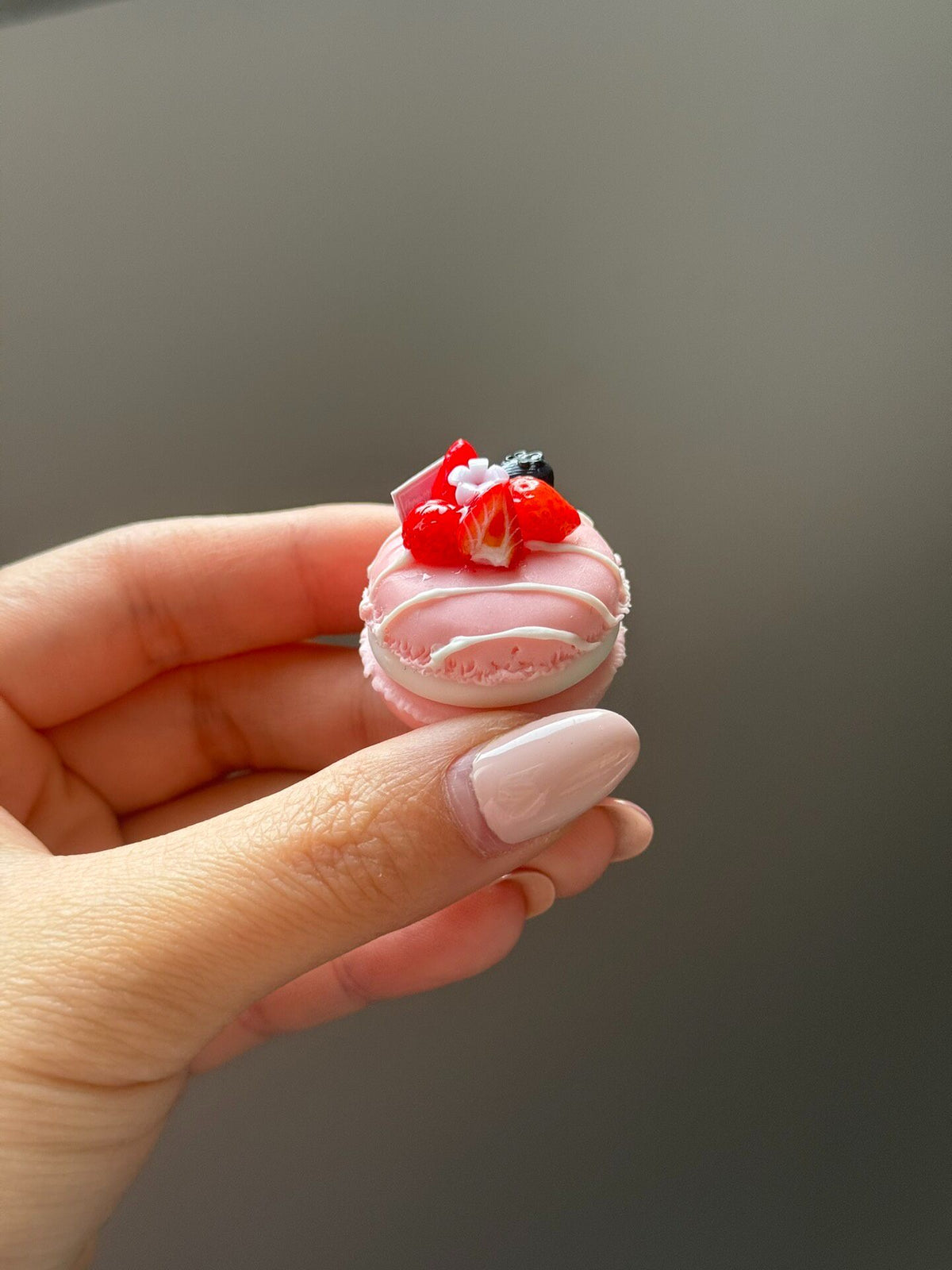 Miniature Macaron Charms with Fruit Toppings