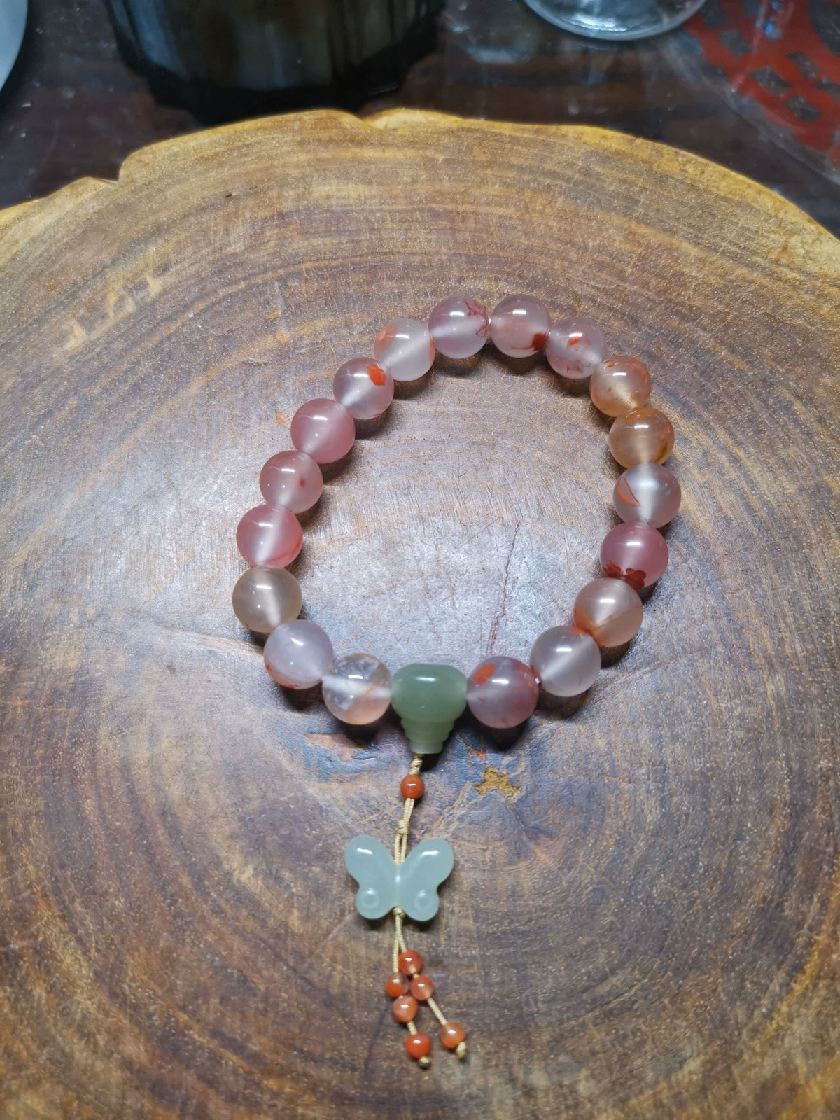 Bracelet agate rouge sud fleur de glace 9,8mm