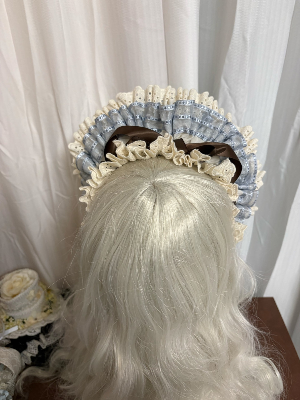 Graublaues Baumwoll-Lolita-Haube-Haarband